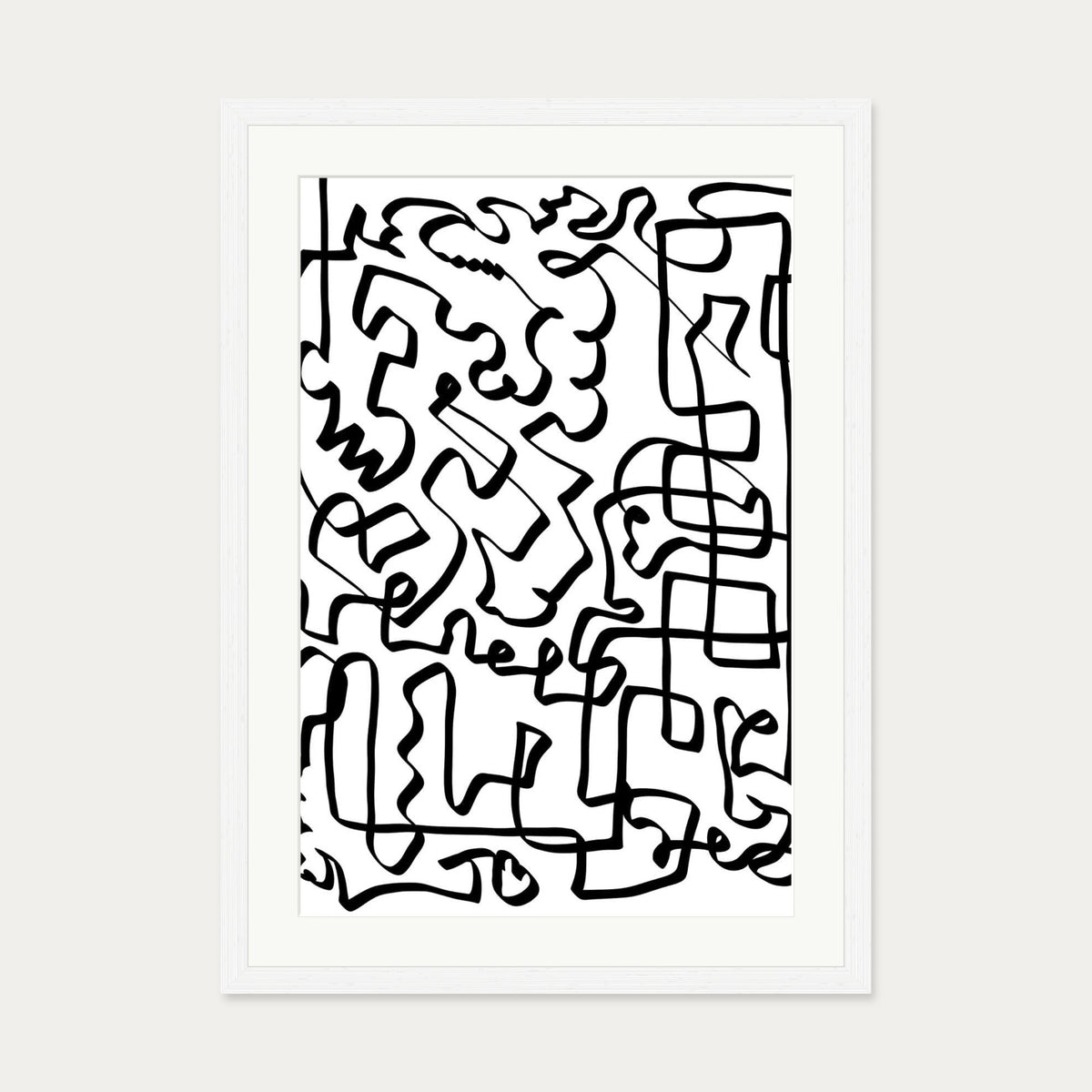Lines Of The Maze Abstract Art Print — 50 x 70 cm — White Frame