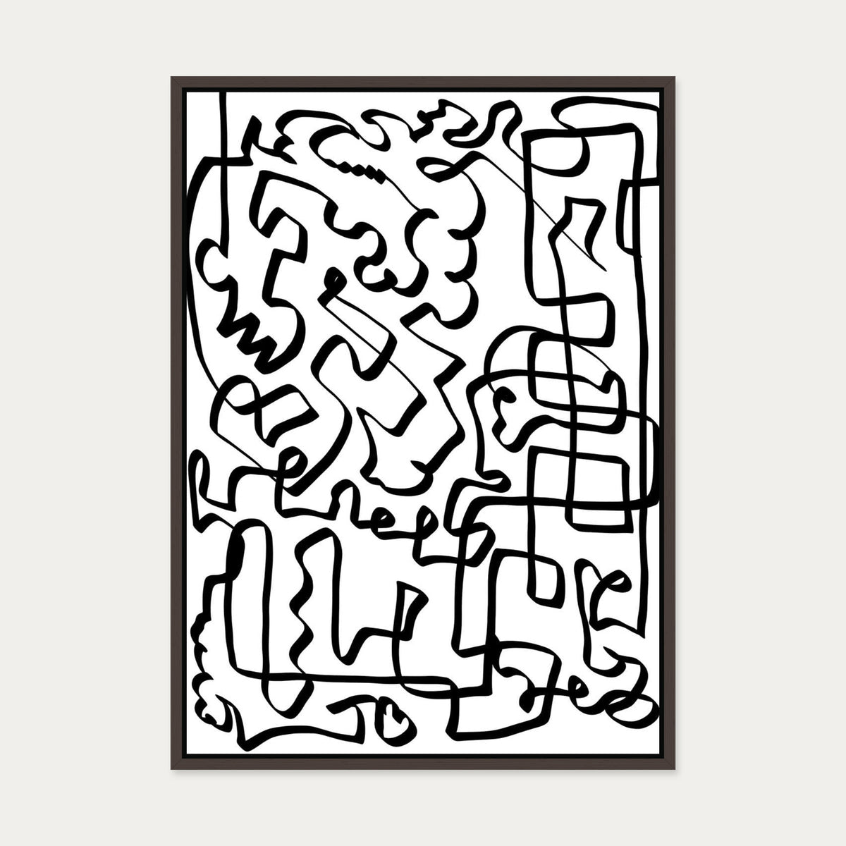 Lines Of The Maze Canvas Art — 50 x 70 cm — Brown Frame