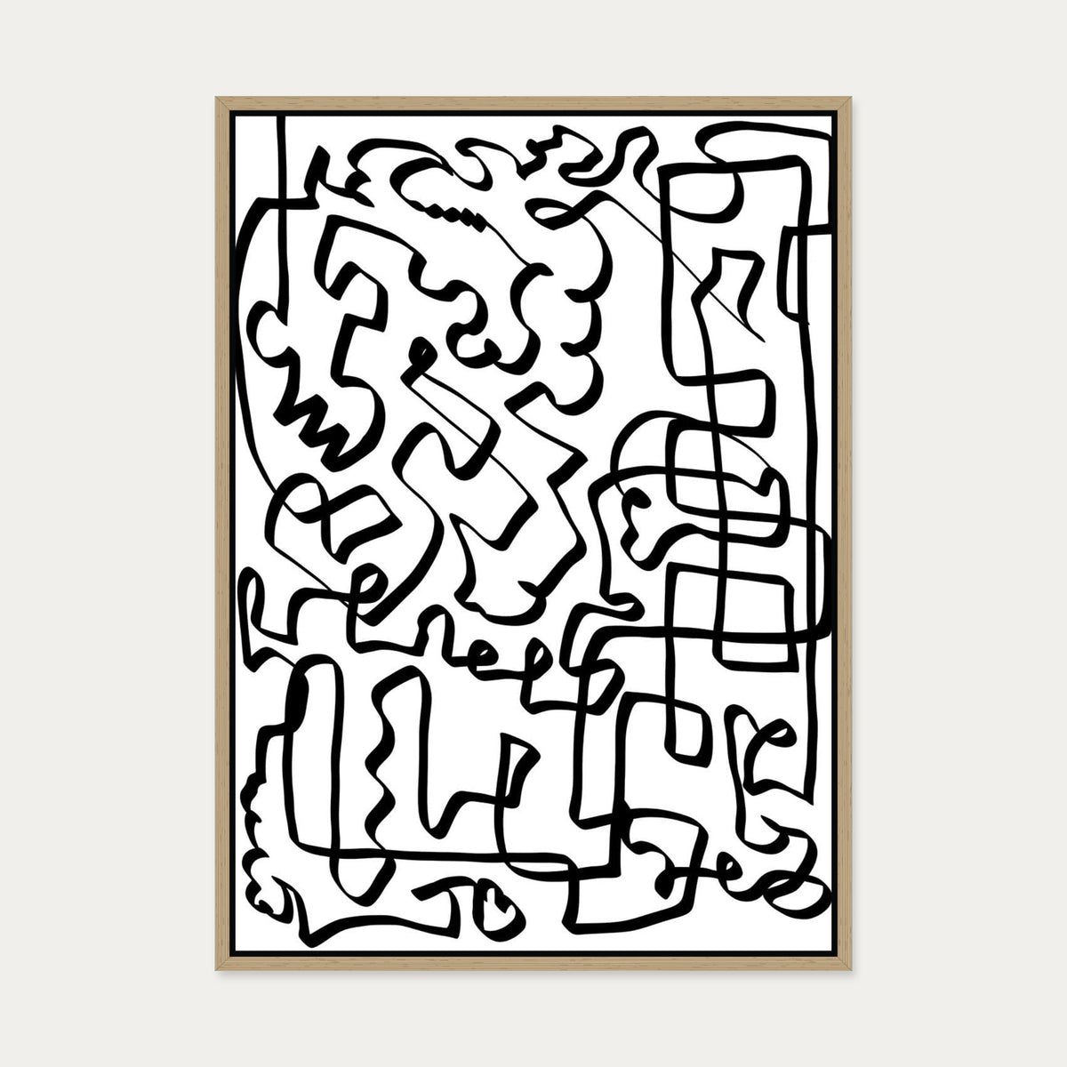 Lines Of The Maze Canvas Art — 50 x 70 cm — Oak Frame