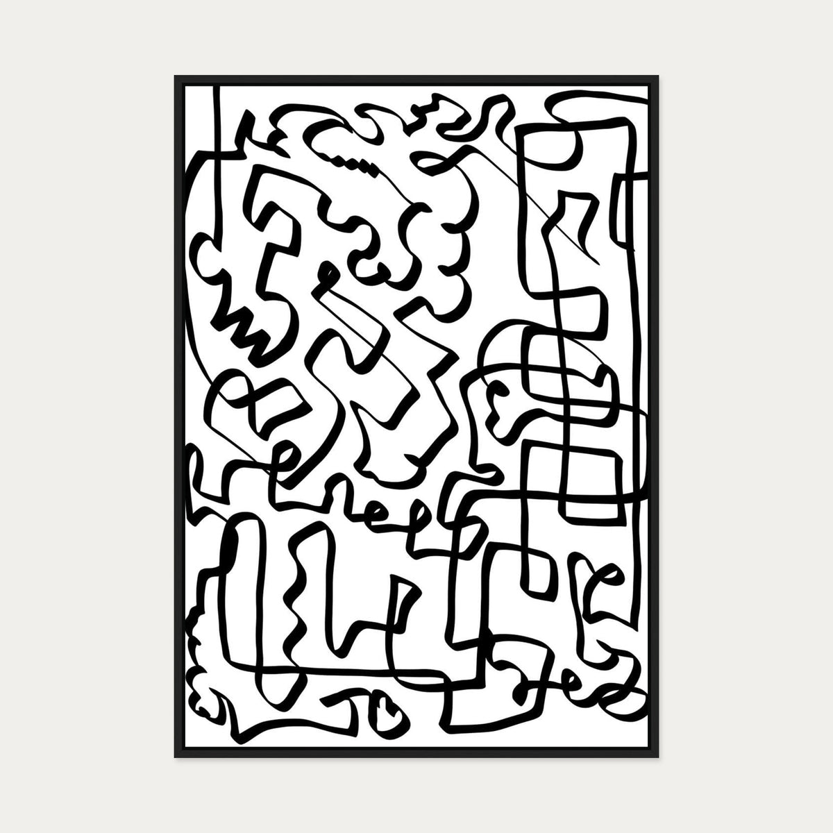 Lines Of The Maze Canvas Art — 70 x 100 cm — Black Frame