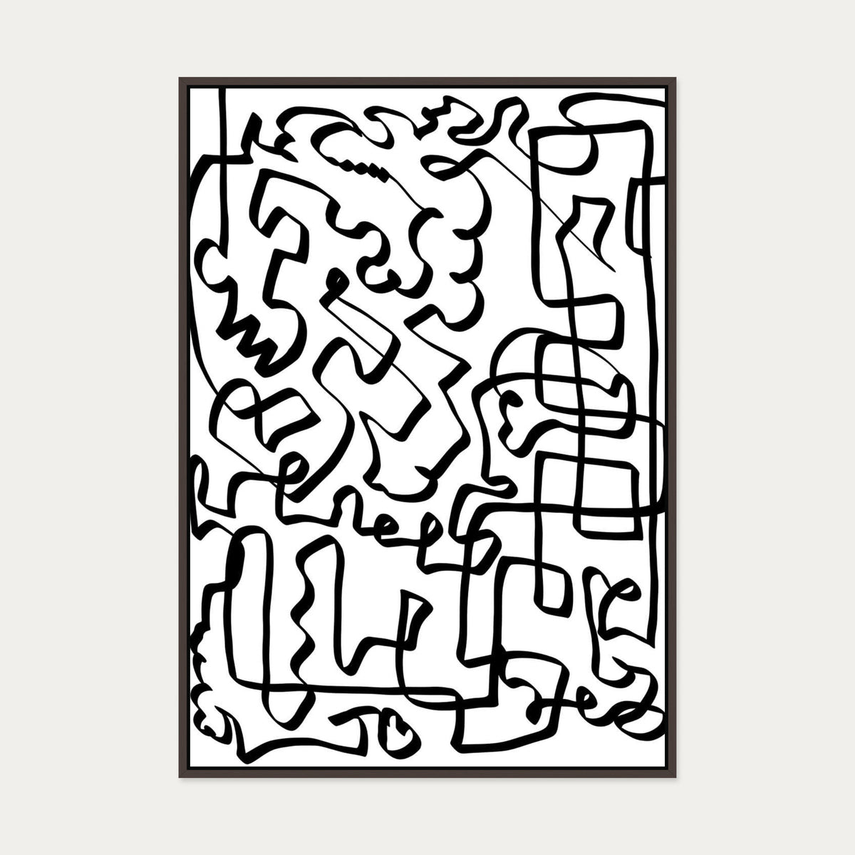 Lines Of The Maze Canvas Art — 70 x 100 cm — Brown Frame