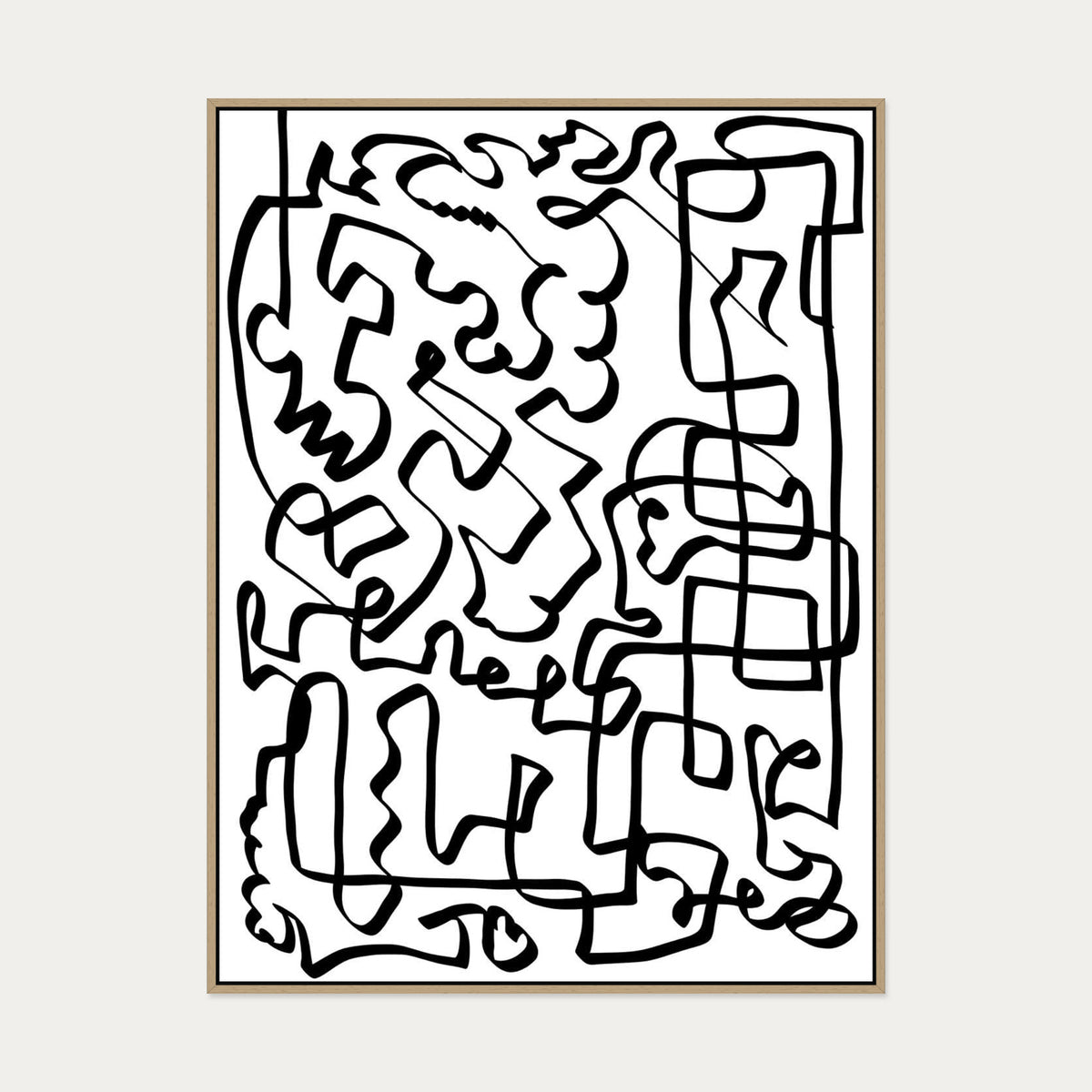 Lines Of The Maze Canvas Art — 90 x 120 cm — Oak Frame