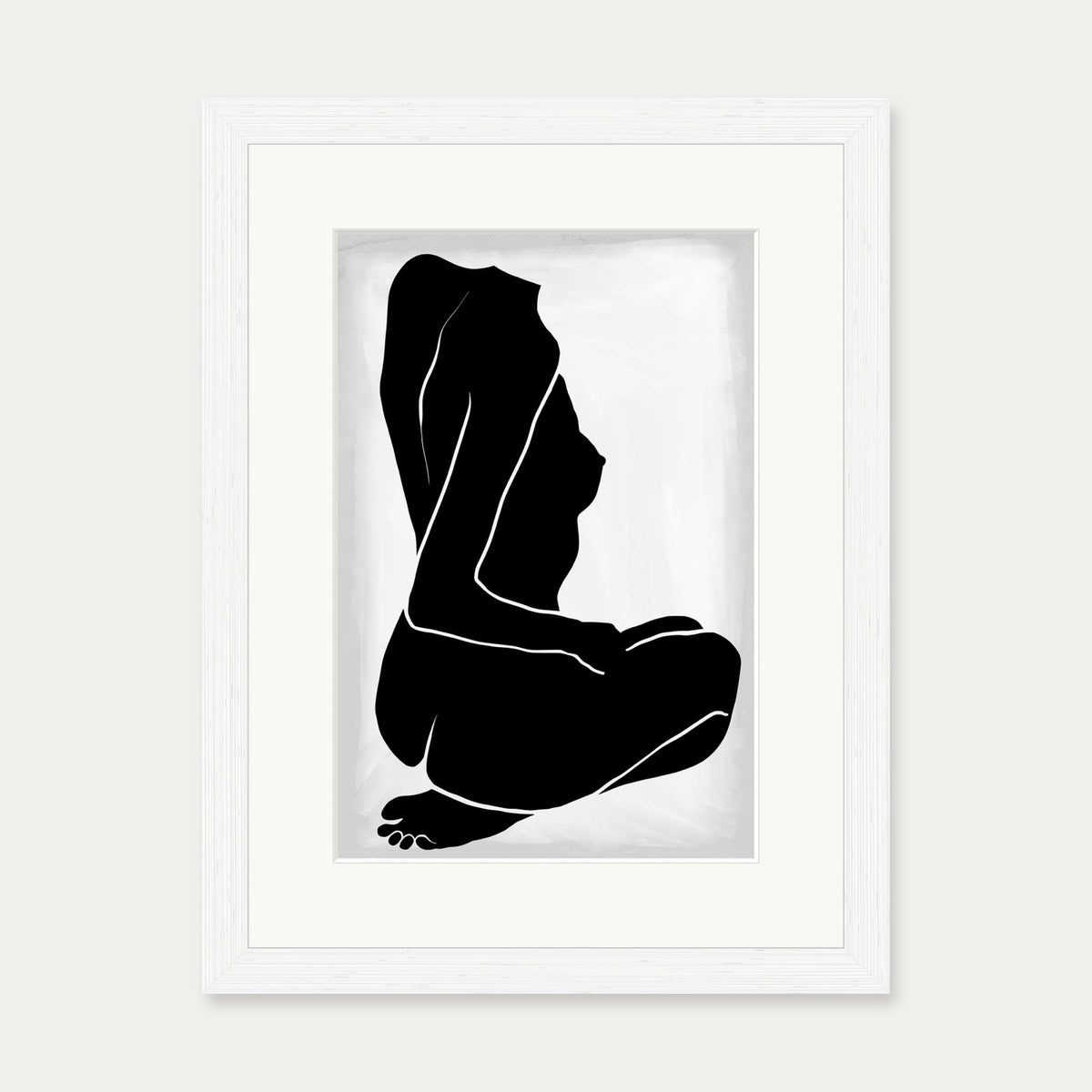 Lino Nude Figure Line Art Print — 30 x 40 cm — White Frame