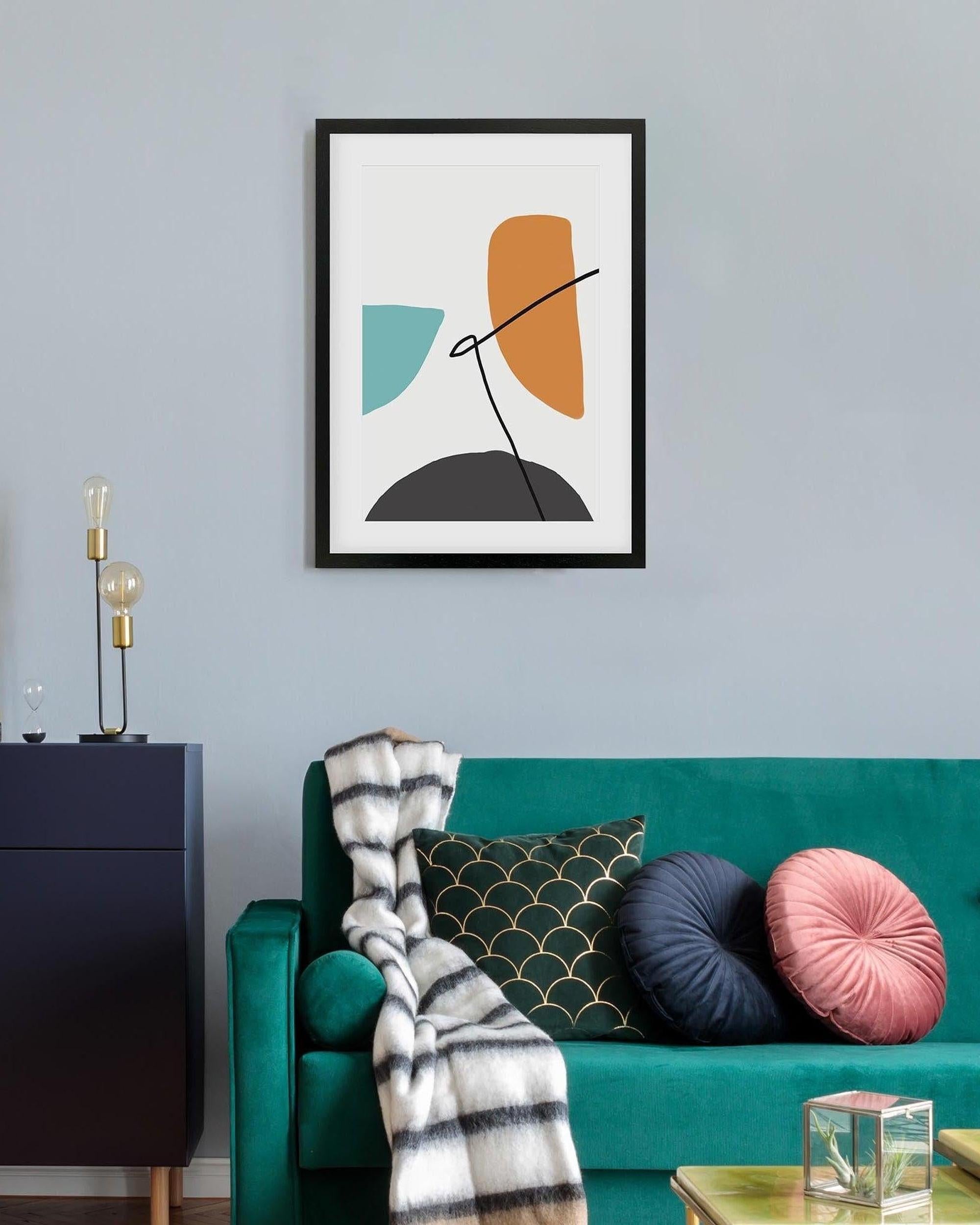 Abstract Line Orange Teal Grey Art Print
