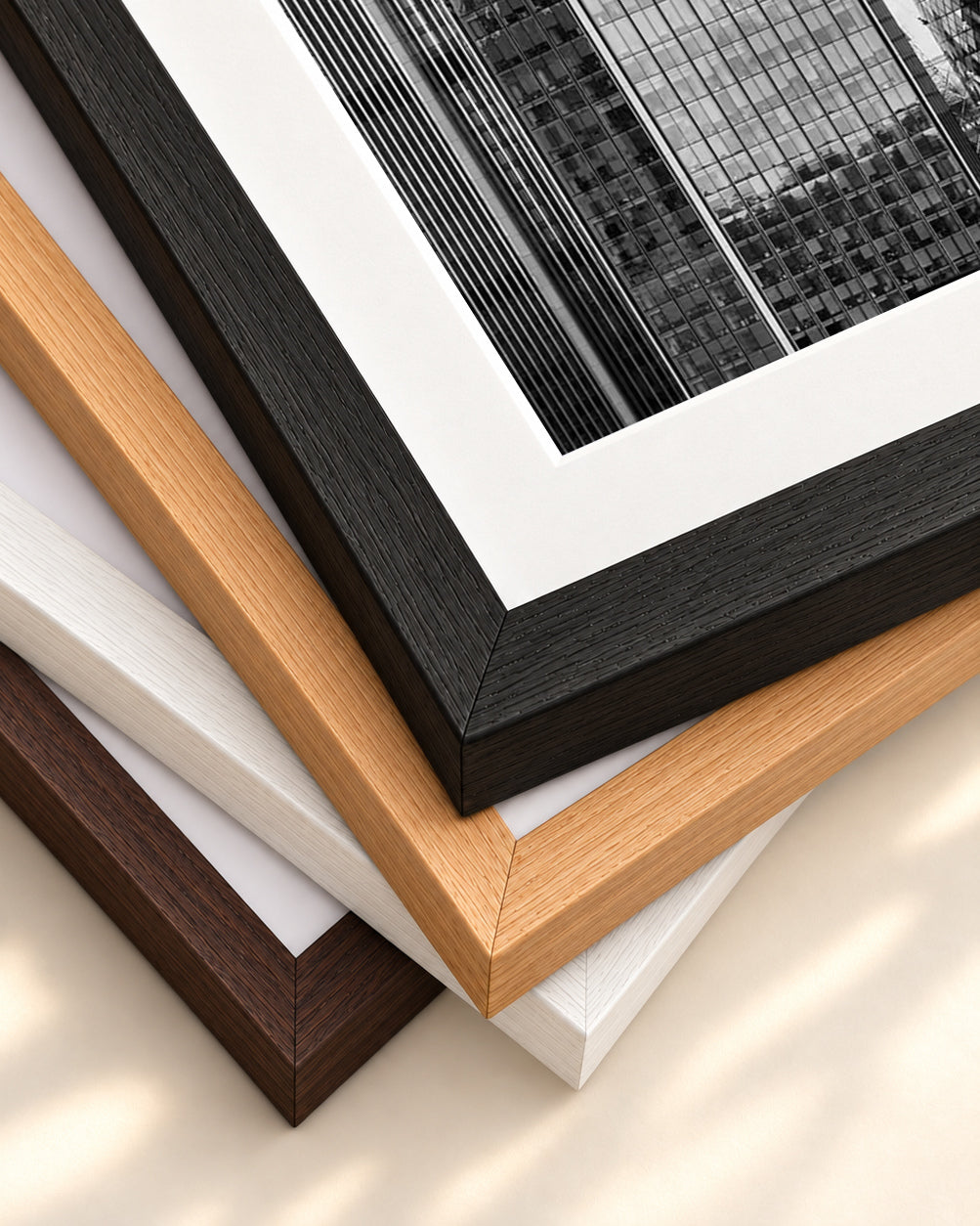 London Skyline Monochrome Art Print — framed print corner with 5 cm mount and bevel