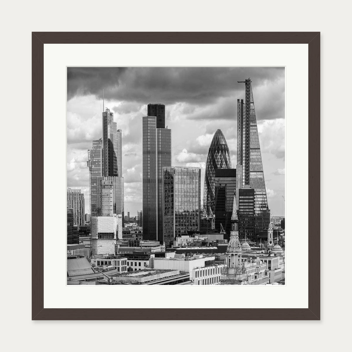 London Skyline Wall Art Print — 50 x 50 cm — Brown Frame