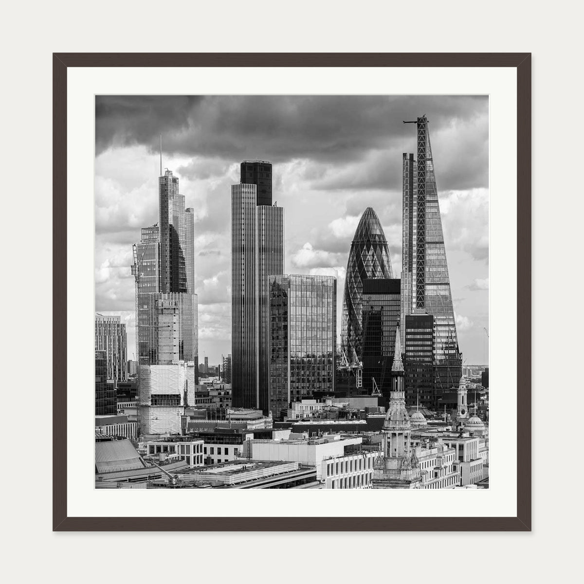 London Skyline Wall Art Print — 70 x 70 cm — Brown Frame