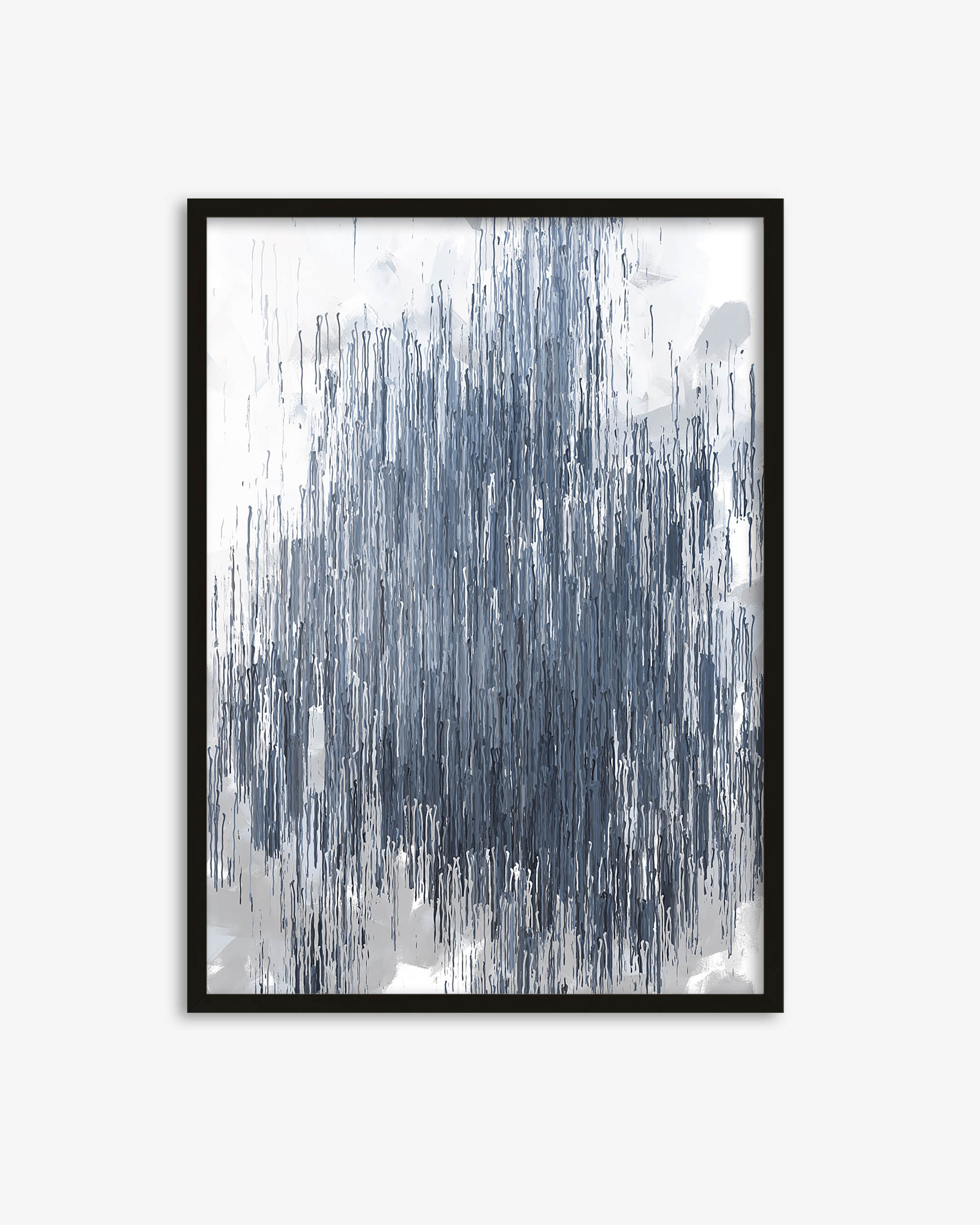 Framed abstract art print with black and white brushstroke design on a white background