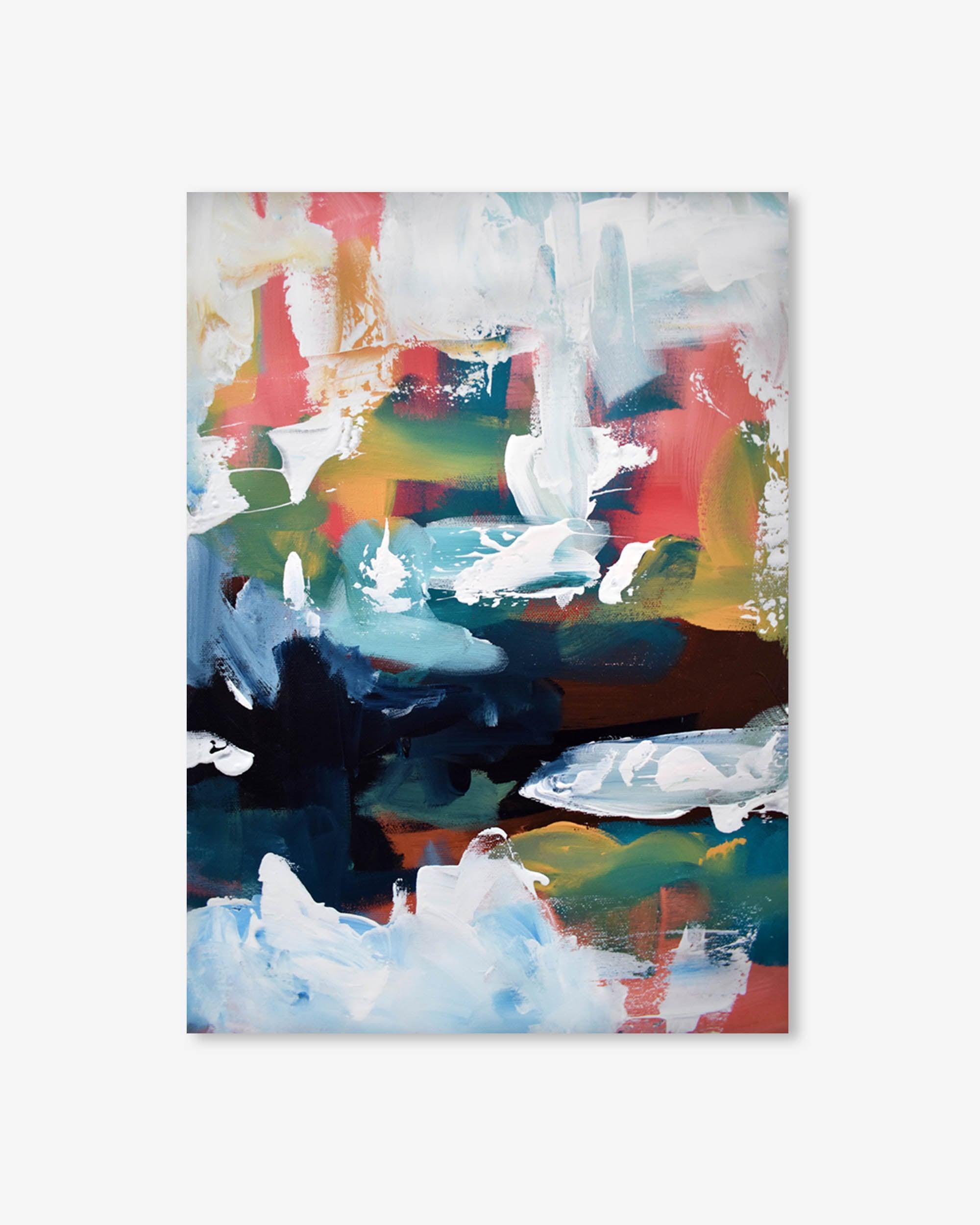 Abstract painting with multicolor brush strokes on a white background