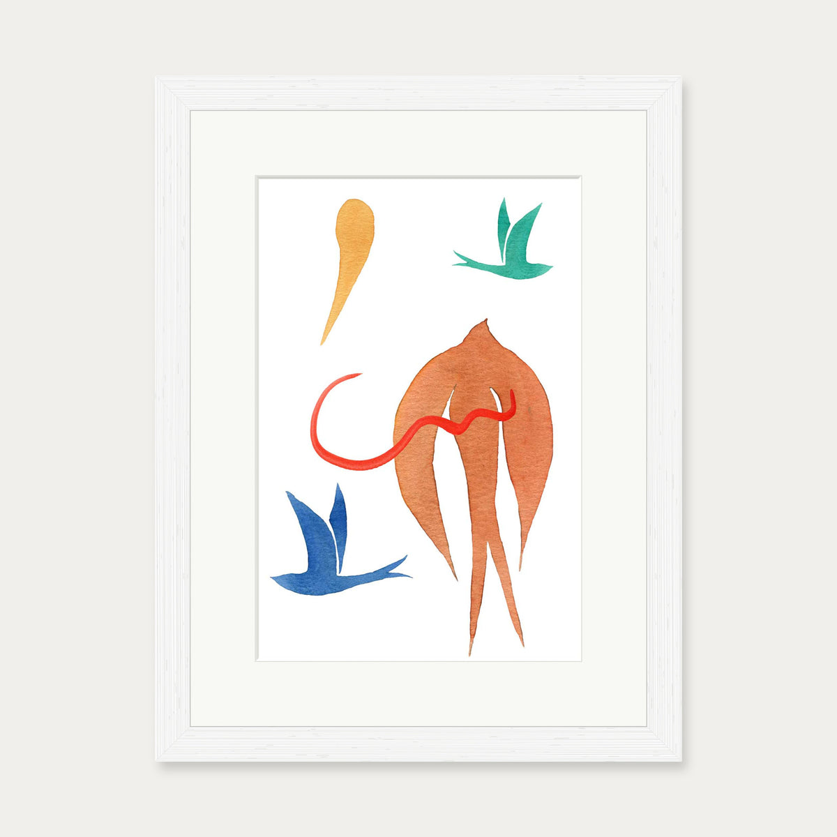 Matisse Birds Watercolour Art Print — 30 x 40 cm — White Frame