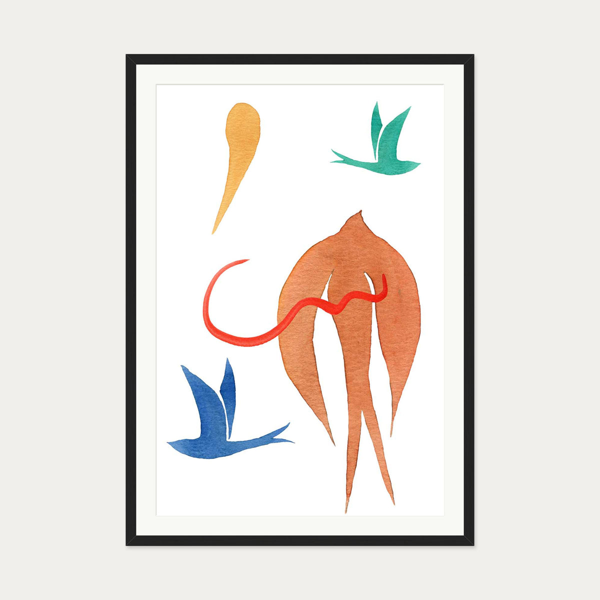 Matisse Birds Watercolour Art Print — 70 x 100 cm — Black Frame