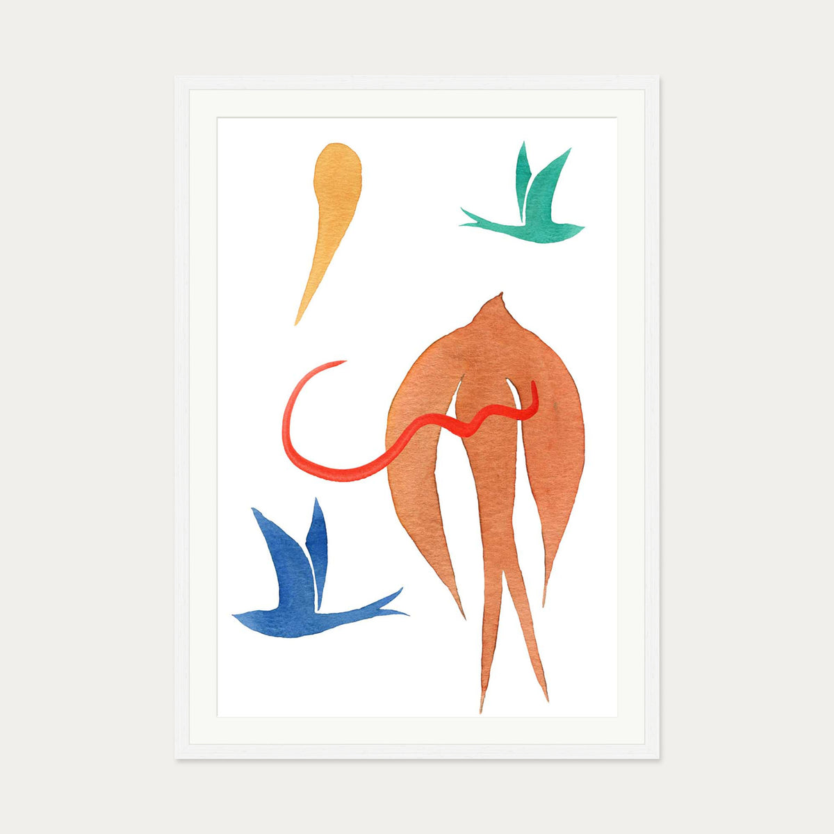 Matisse Birds Watercolour Art Print — 70 x 100 cm — White Frame