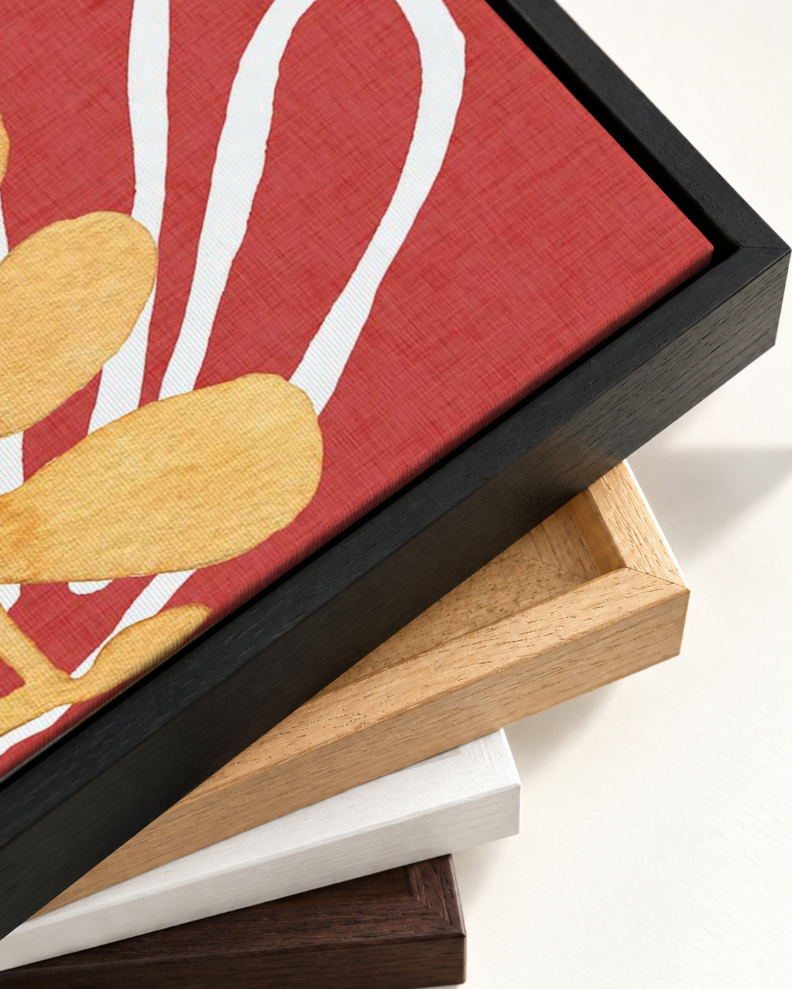 Matisse Red Coral Canvas Art — framed canvas corner and wrapped canvas detail