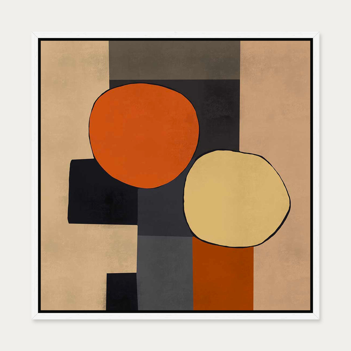 Mid Century Abstract Canvas Art — 50 x 50 cm — White Frame