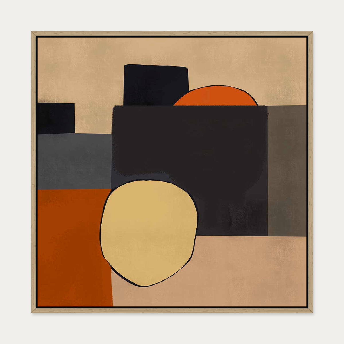 Mid Century Abstract III Canvas Art — 70 x 70 cm — Oak Frame