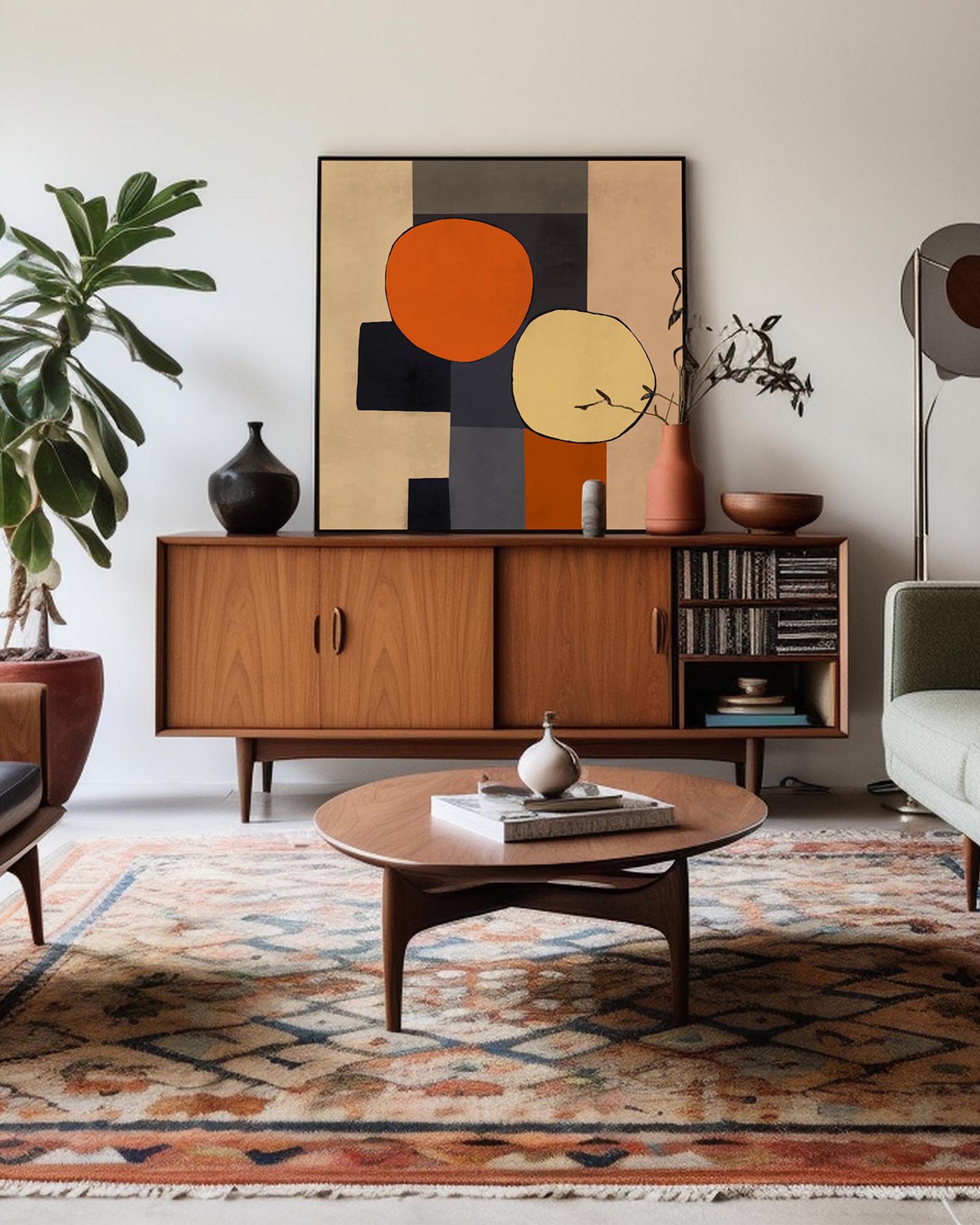 large mid century modern canvas wall art in living room