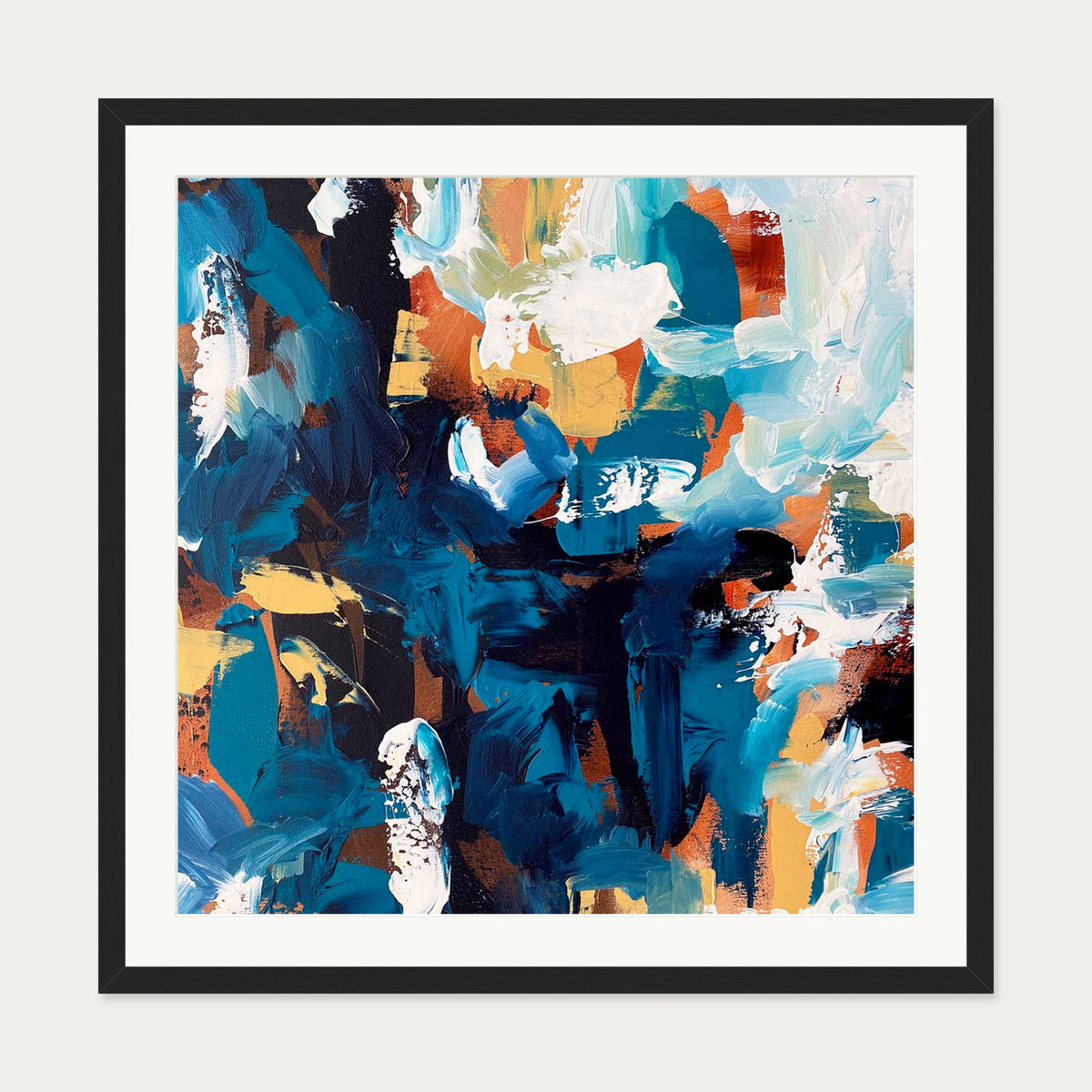 Midnight Blue Abstract Art Print — 70 x 70 cm — Black Frame