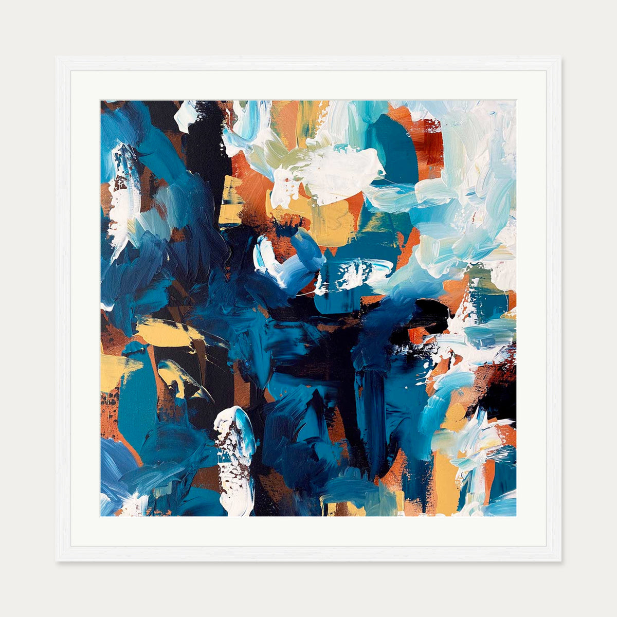 Midnight Blue Abstract Art Print — 70 x 70 cm — White Frame