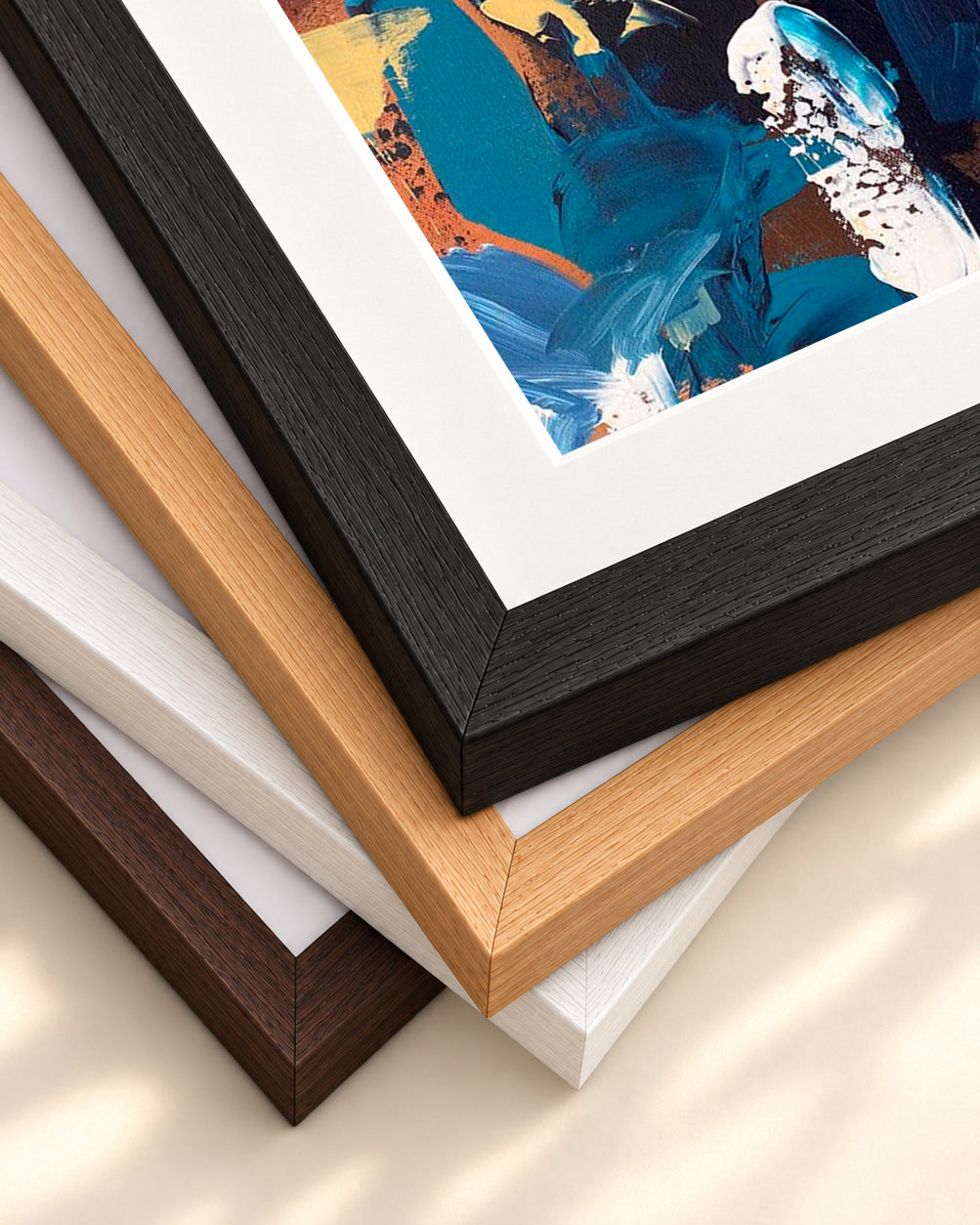 Midnight Blue Abstract Art Print — framed print corner with 5 cm mount and bevel