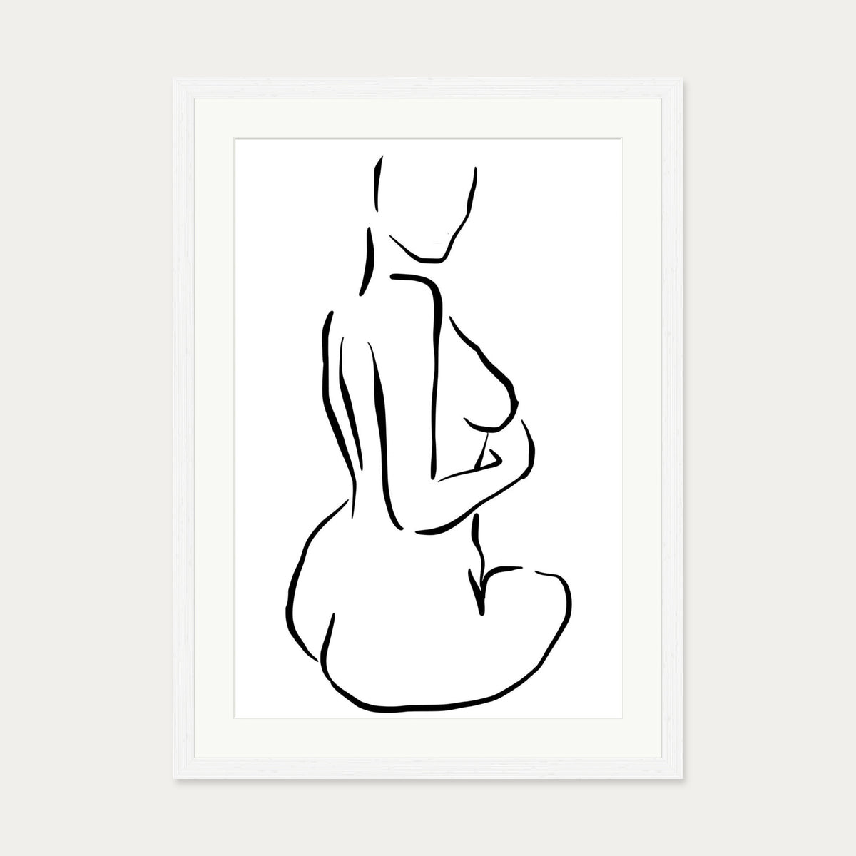 Minimal Nude Figure Line Art Print — 50 x 70 cm — White Frame