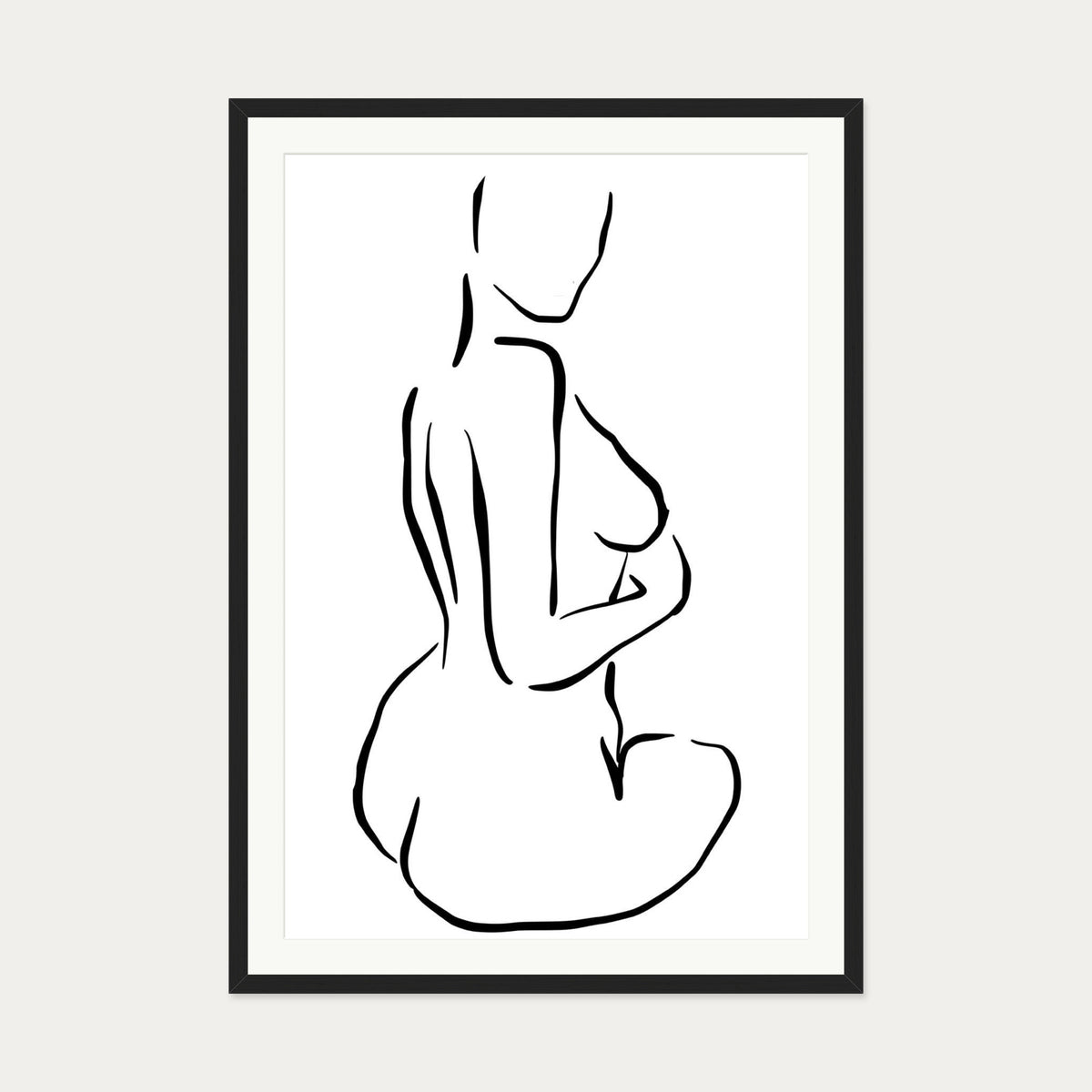 Minimal Nude Figure Line Art Print — 70 x 100 cm — Black Frame