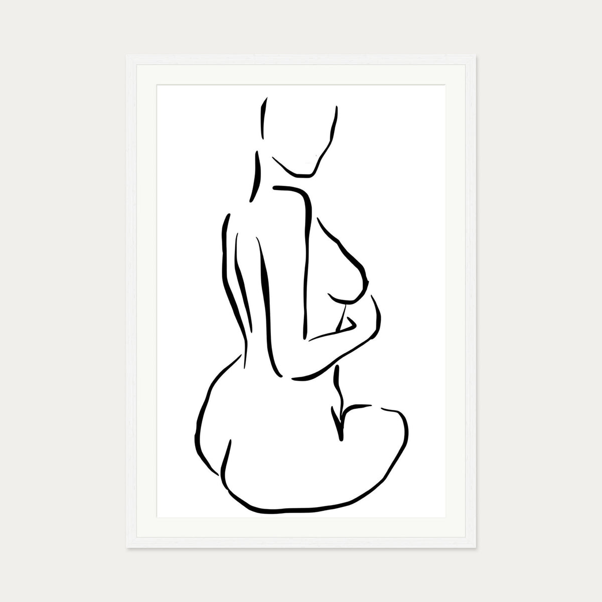 Minimal Nude Figure Line Art Print — 70 x 100 cm — White Frame