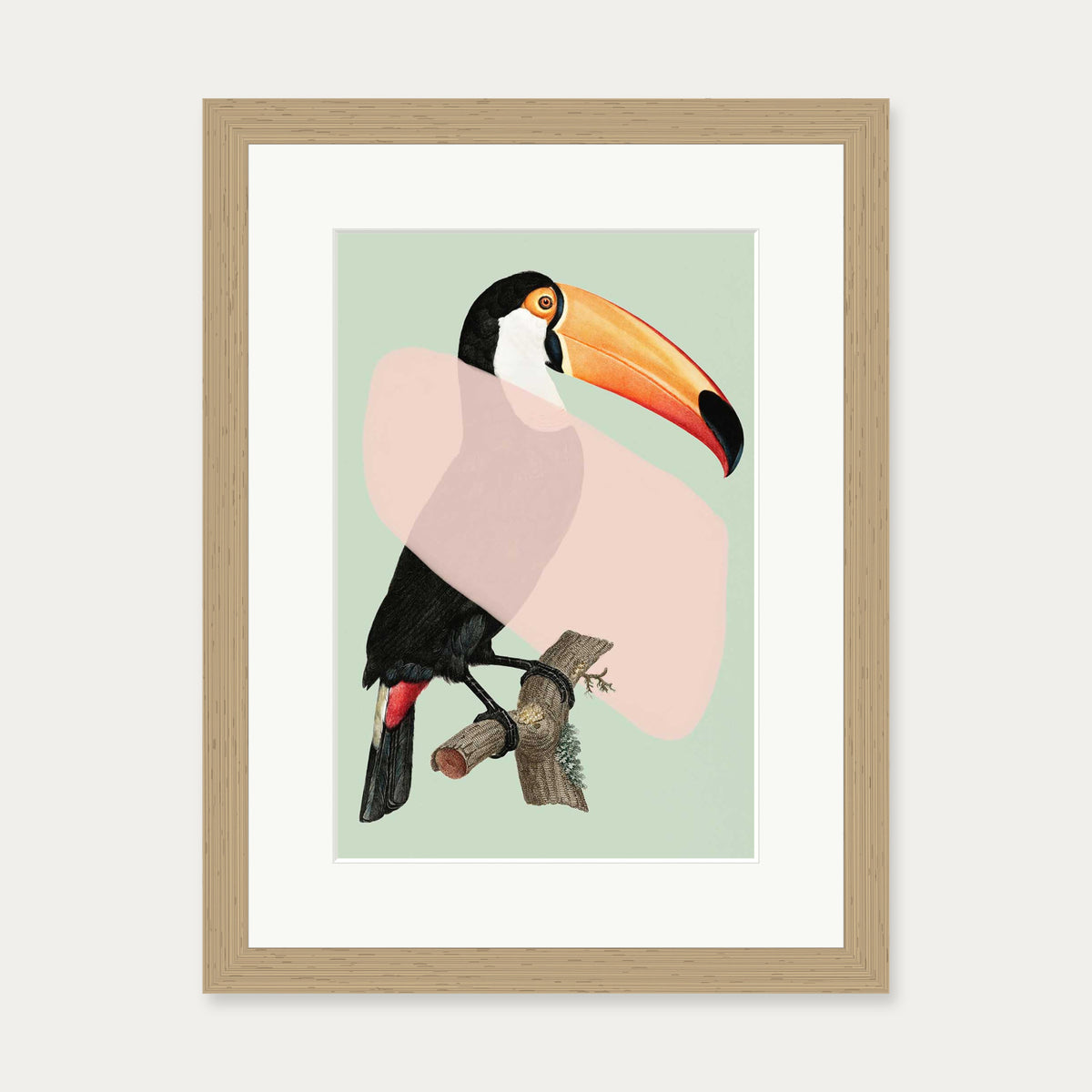Mint Toucan In Blush Pop Art Print — 30 x 40 cm — Oak Frame