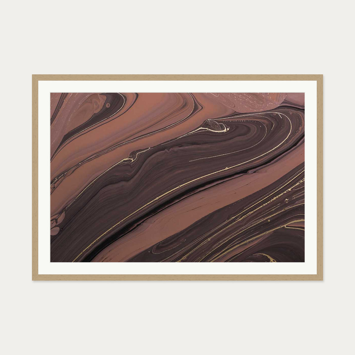 Mocha Marble II Wall Art Print — 70 x 100 cm — Oak Frame
