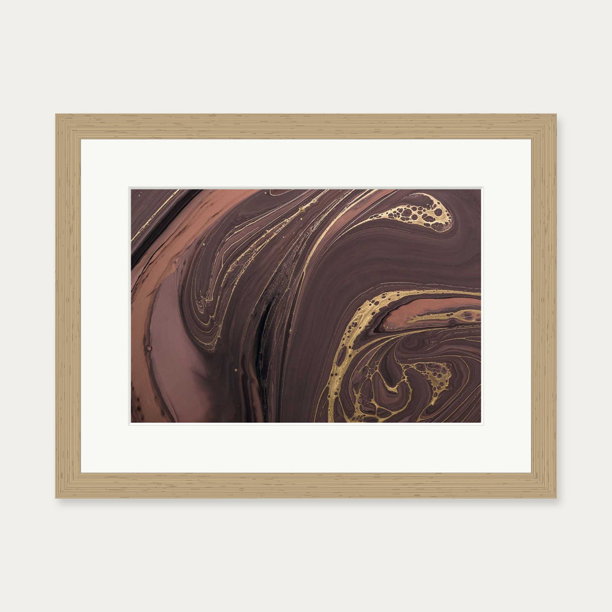 Mocha Marble Wall Art Print — 30 x 40 cm — Oak Frame