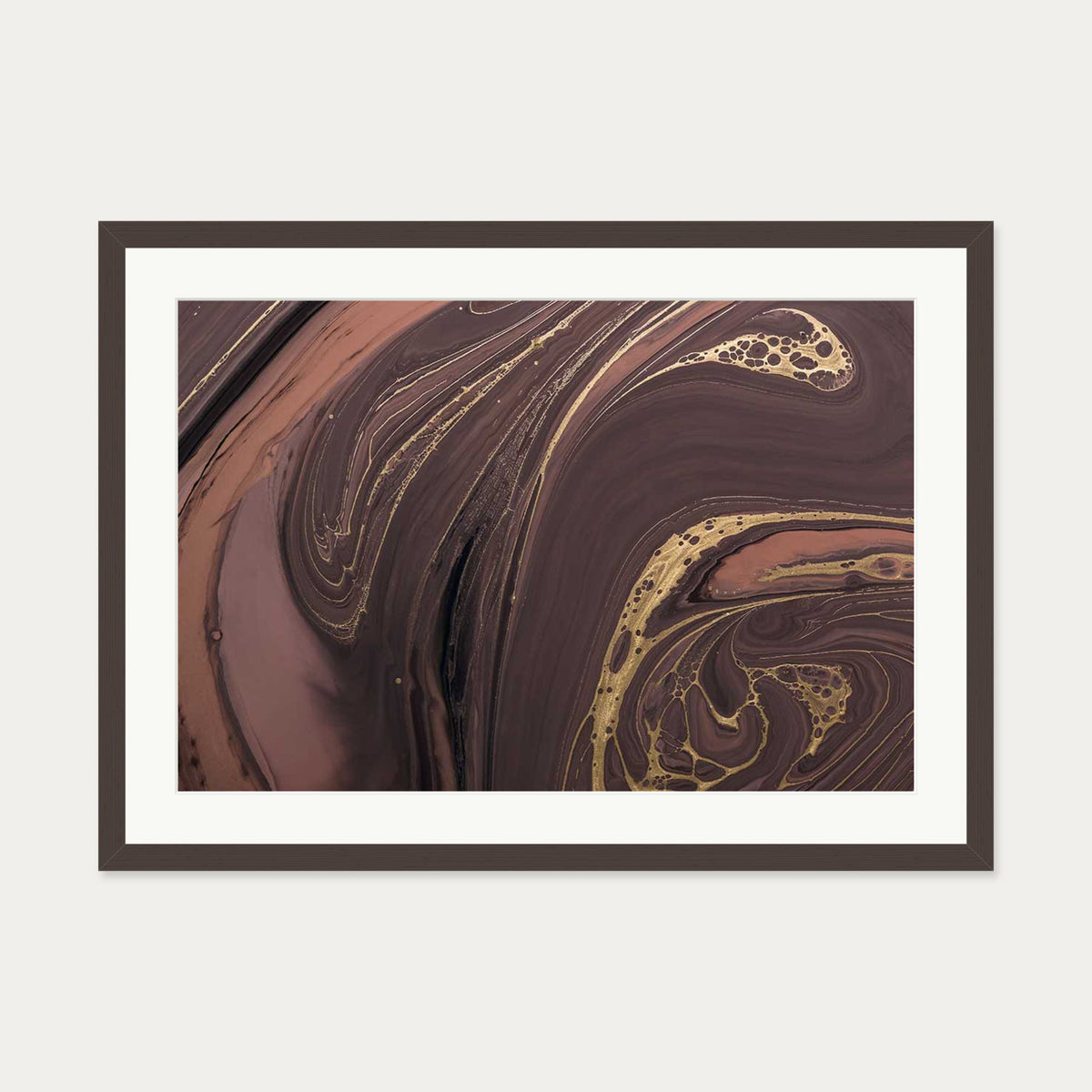 Mocha Marble Wall Art Print — 50 x 70 cm — Brown Frame