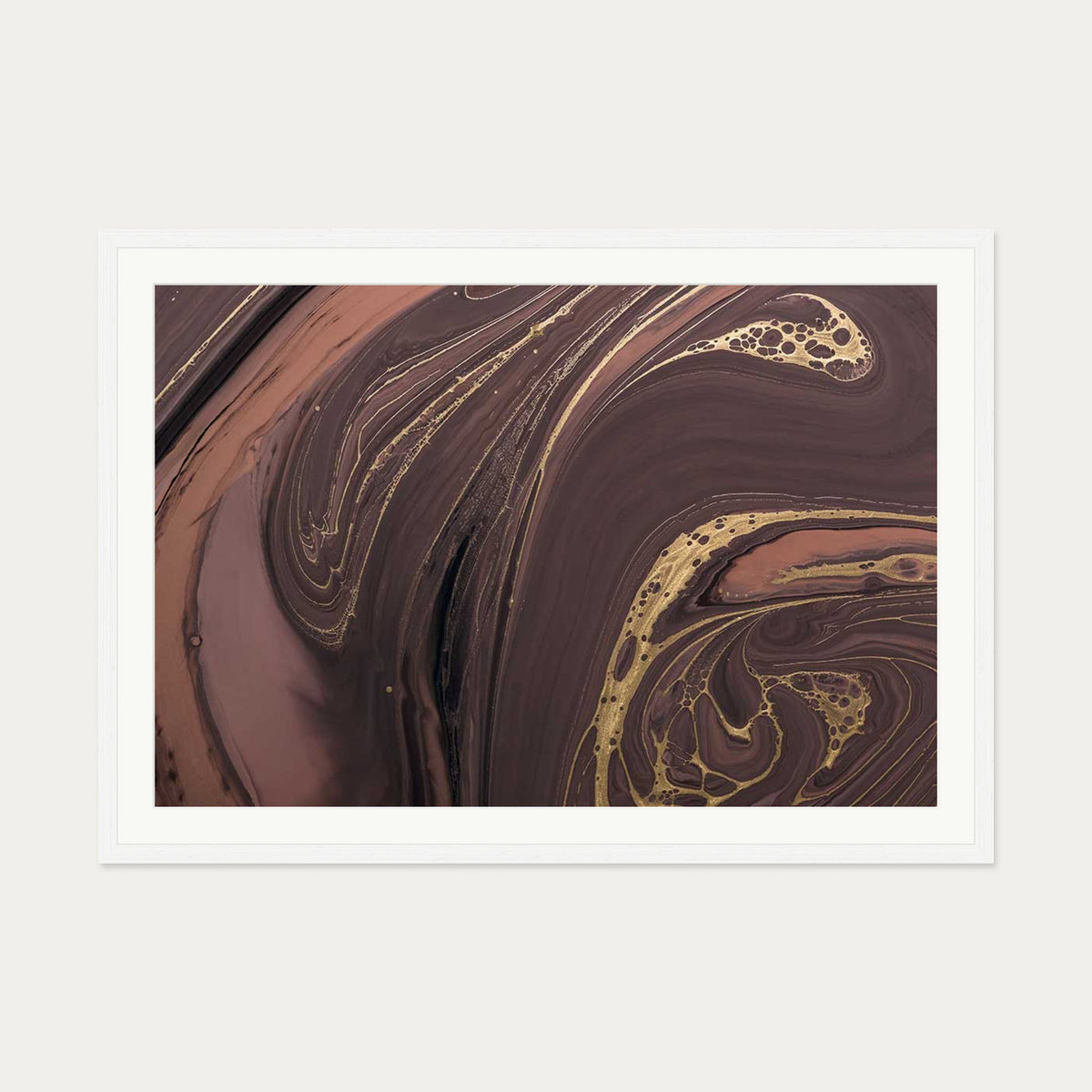 Mocha Marble Wall Art Print — 70 x 100 cm — White Frame