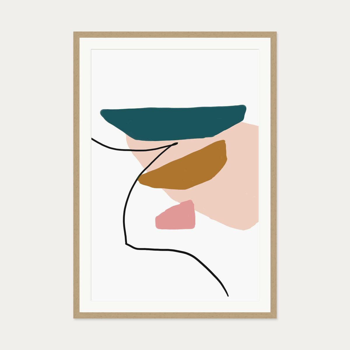 Modern Abstract Illustration Art Print — 70 x 100 cm — Oak Frame