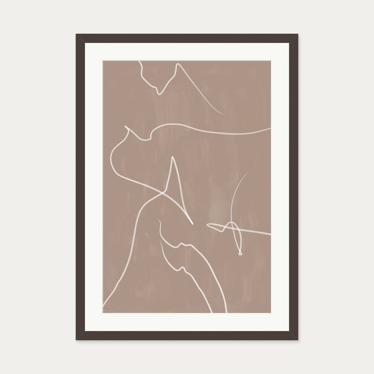 Modern Abstract Lines Art Print — 50 x 70 cm — Brown Frame