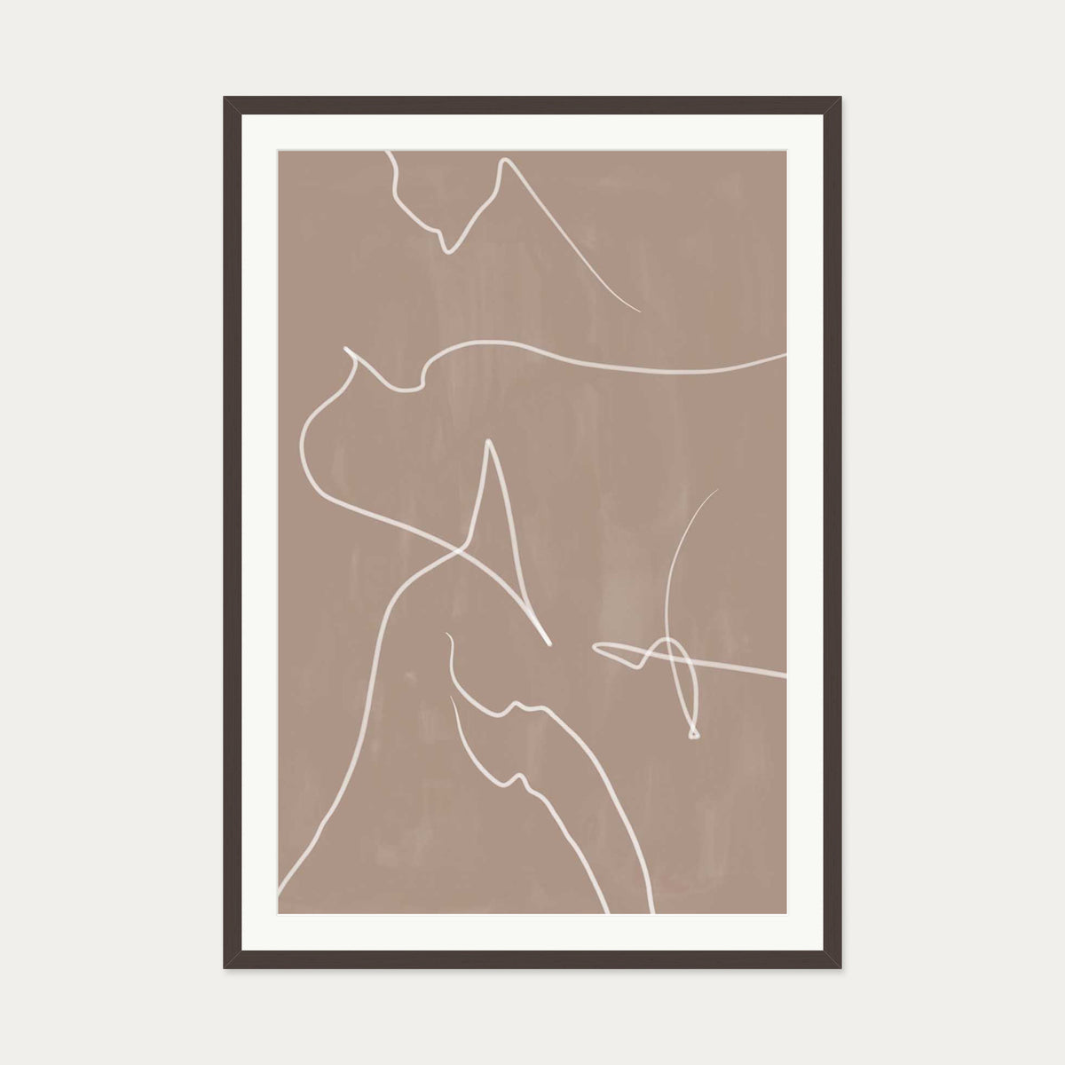 Modern Abstract Lines Art Print — 70 x 100 cm — Brown Frame