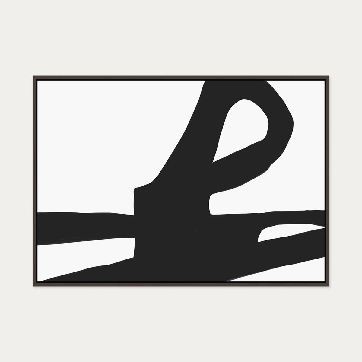Modern Black & White Lines Canvas Art — 70 x 100 cm — Brown Frame