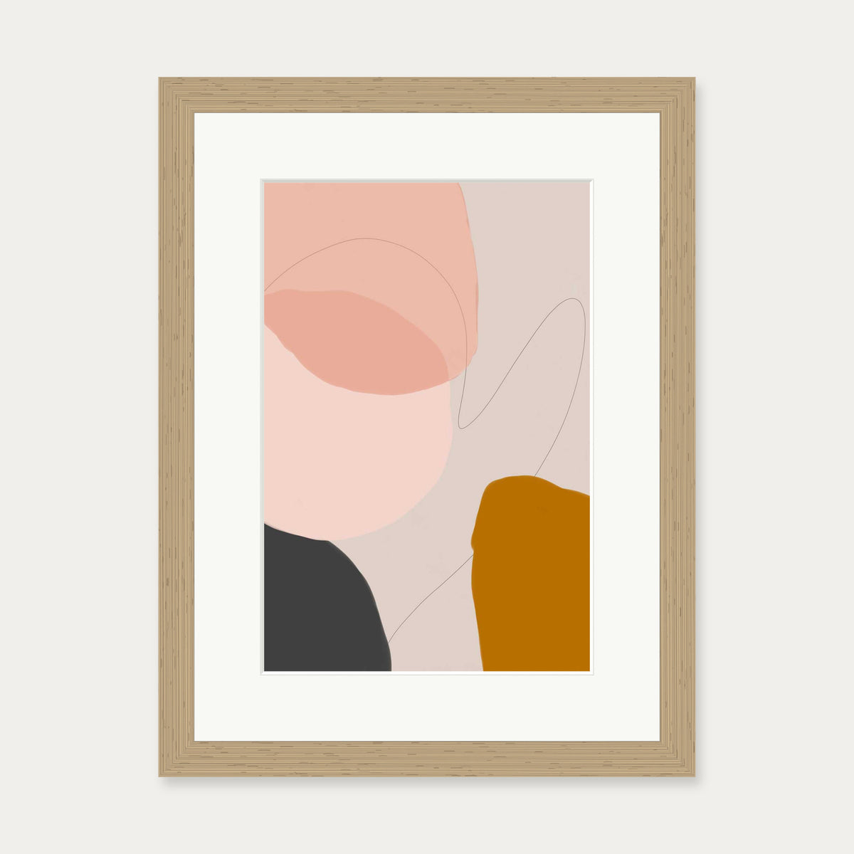 Modern Blush Abstract Art Print — 30 x 40 cm — Oak Frame