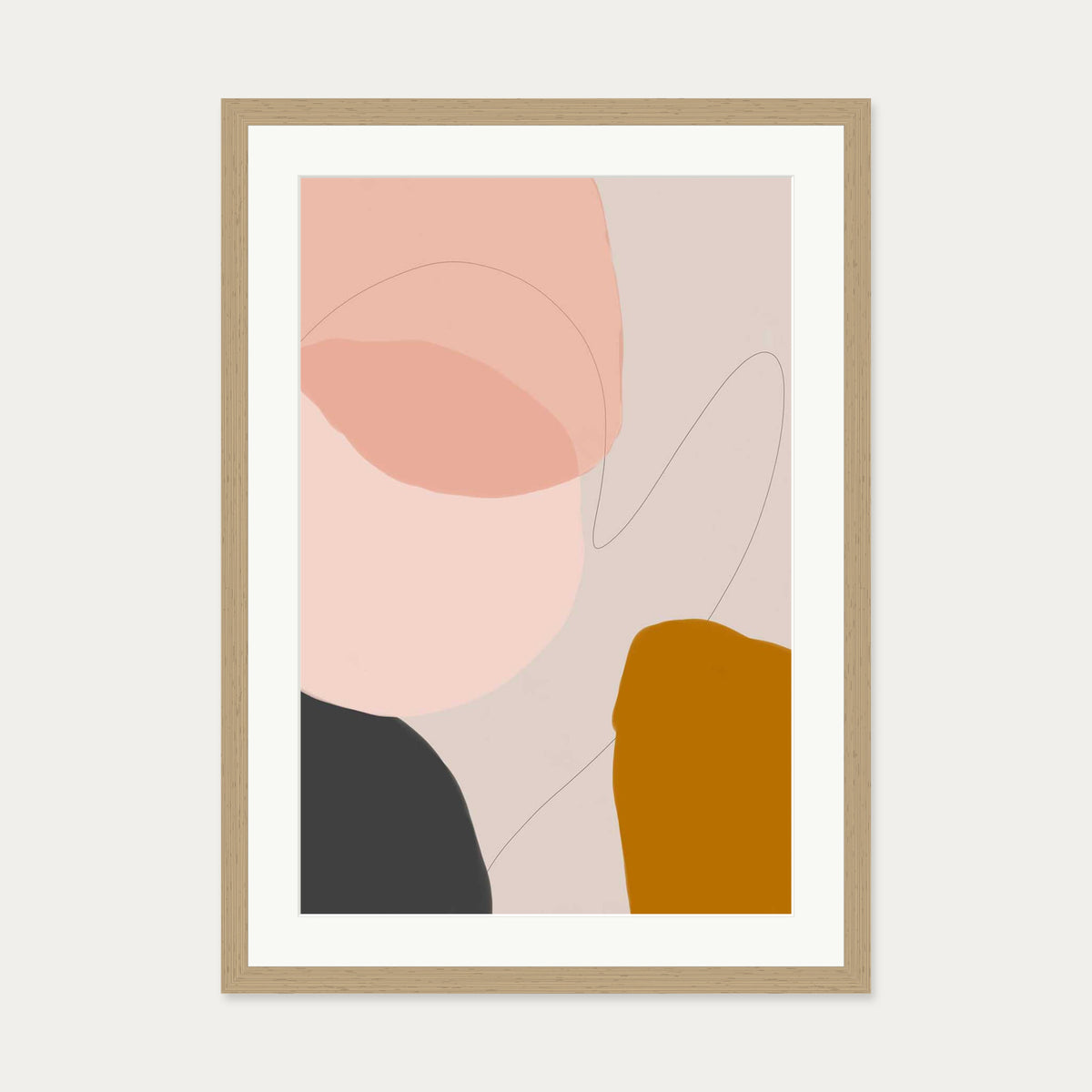 Modern Blush Abstract Art Print — 50 x 70 cm — Oak Frame