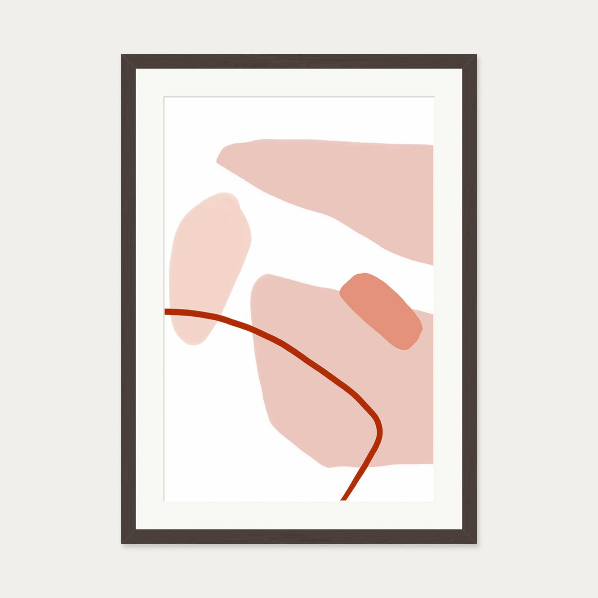 Modern Blush Strokes Art Print — 50 x 70 cm — Brown Frame