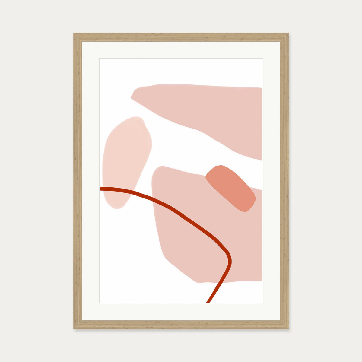 Modern Blush Strokes Art Print — 50 x 70 cm — Oak Frame
