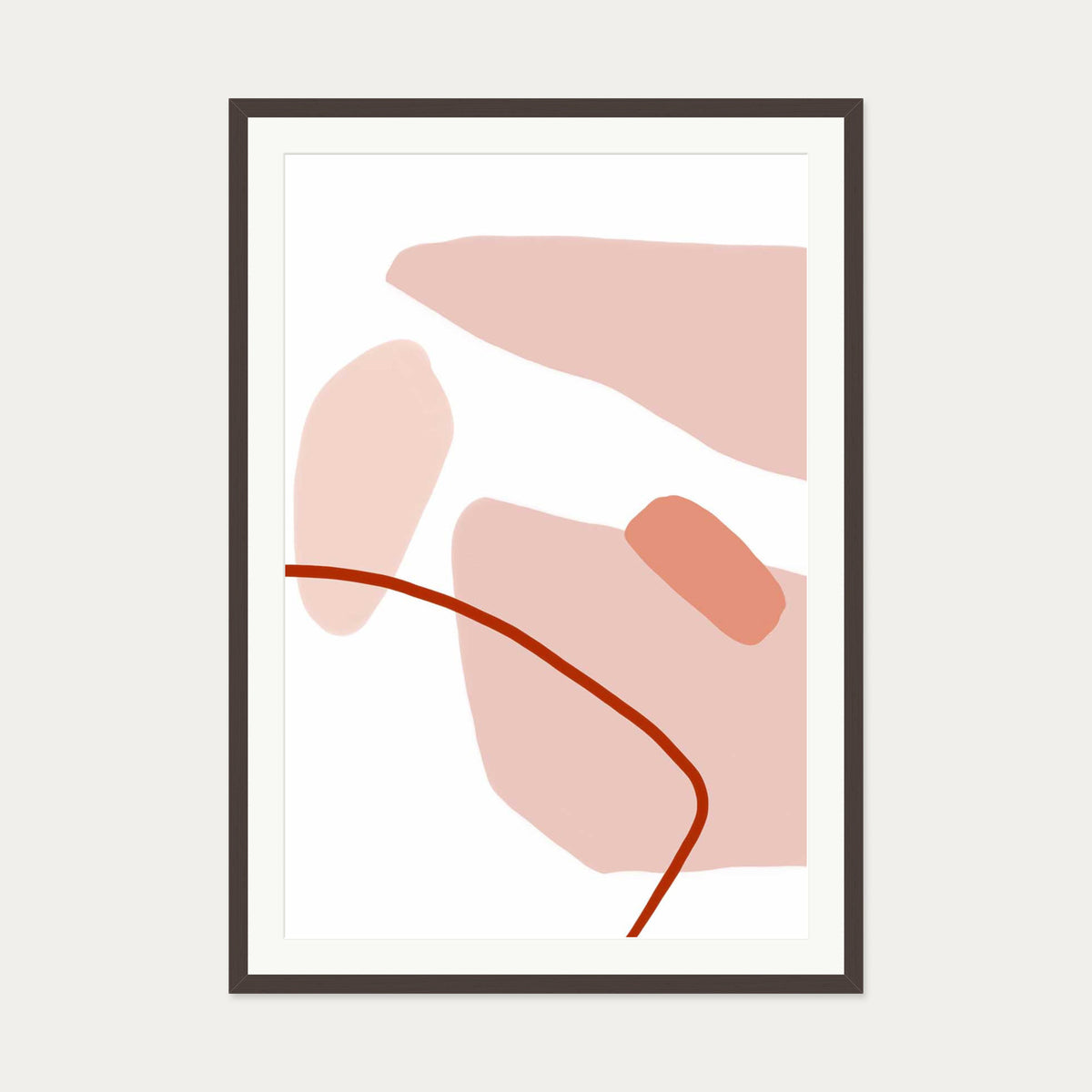 Modern Blush Strokes Art Print — 70 x 100 cm — Brown Frame