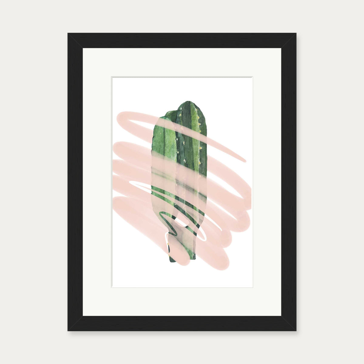 Modern Cactus Illustrated Art Print — 30 x 40 cm — Black Frame