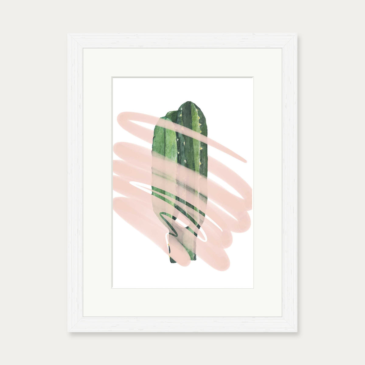 Modern Cactus Illustrated Art Print — 30 x 40 cm — White Frame