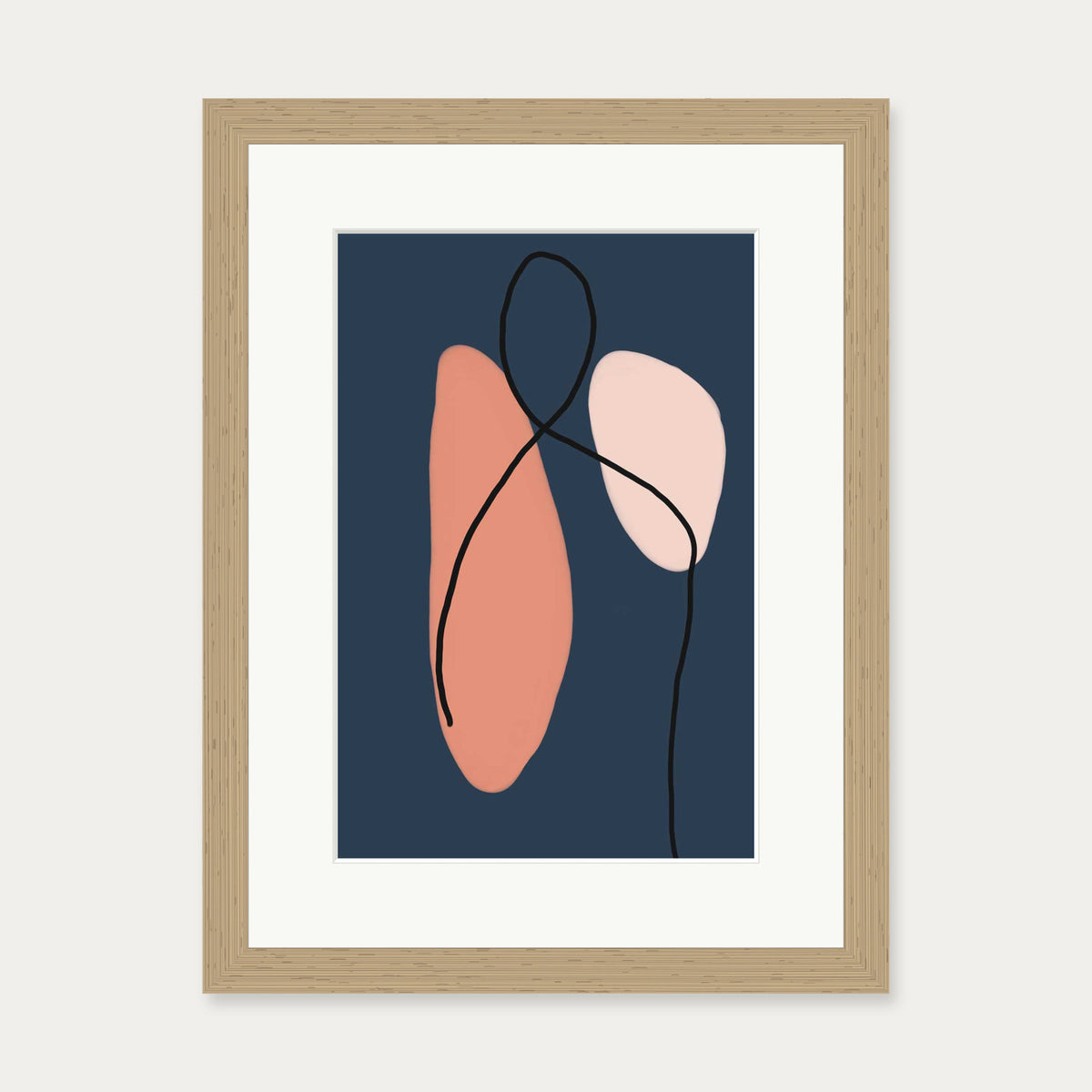 Modern Navy & Blush Art Print — 30 x 40 cm — Oak Frame