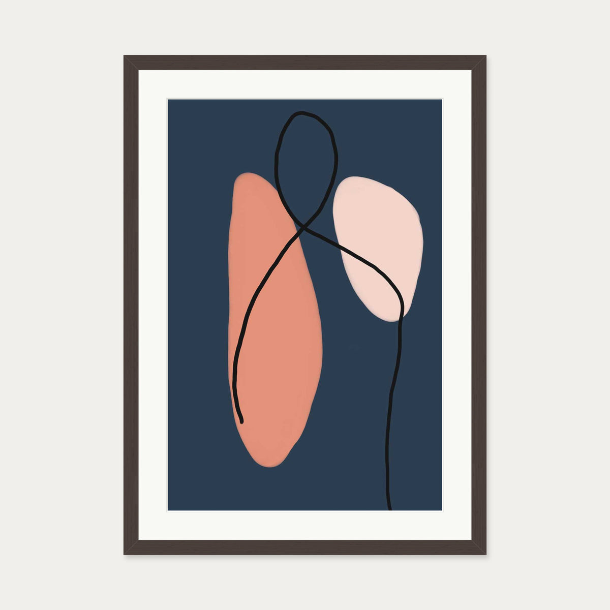 Modern Navy & Blush Art Print — 50 x 70 cm — Brown Frame