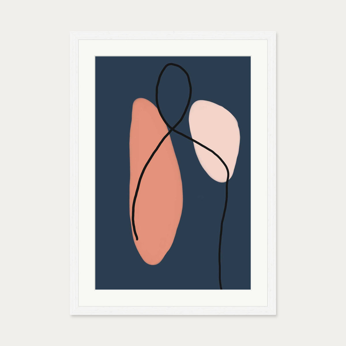 Modern Navy & Blush Art Print — 50 x 70 cm — White Frame