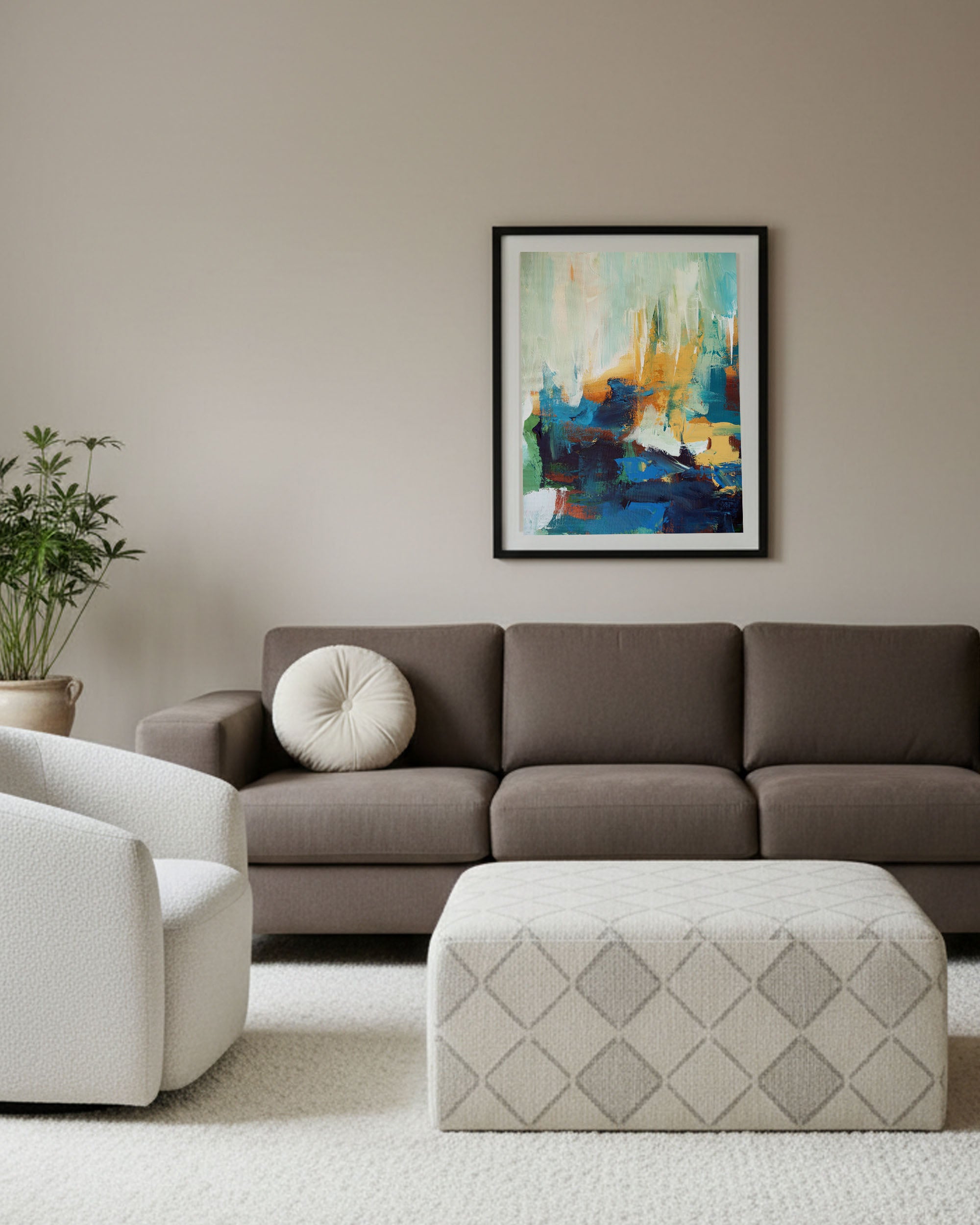 teal abstract art, modern vibrant wall art, large oversized framed pictures, modern homeware interior decor for living room