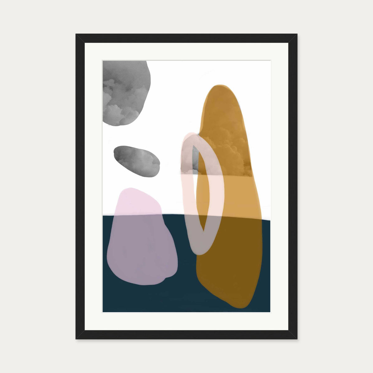 Modern Shapes Collage Art Print — 50 x 70 cm — Black Frame