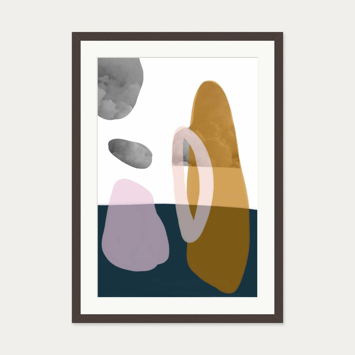 Modern Shapes Collage Art Print — 50 x 70 cm — Brown Frame
