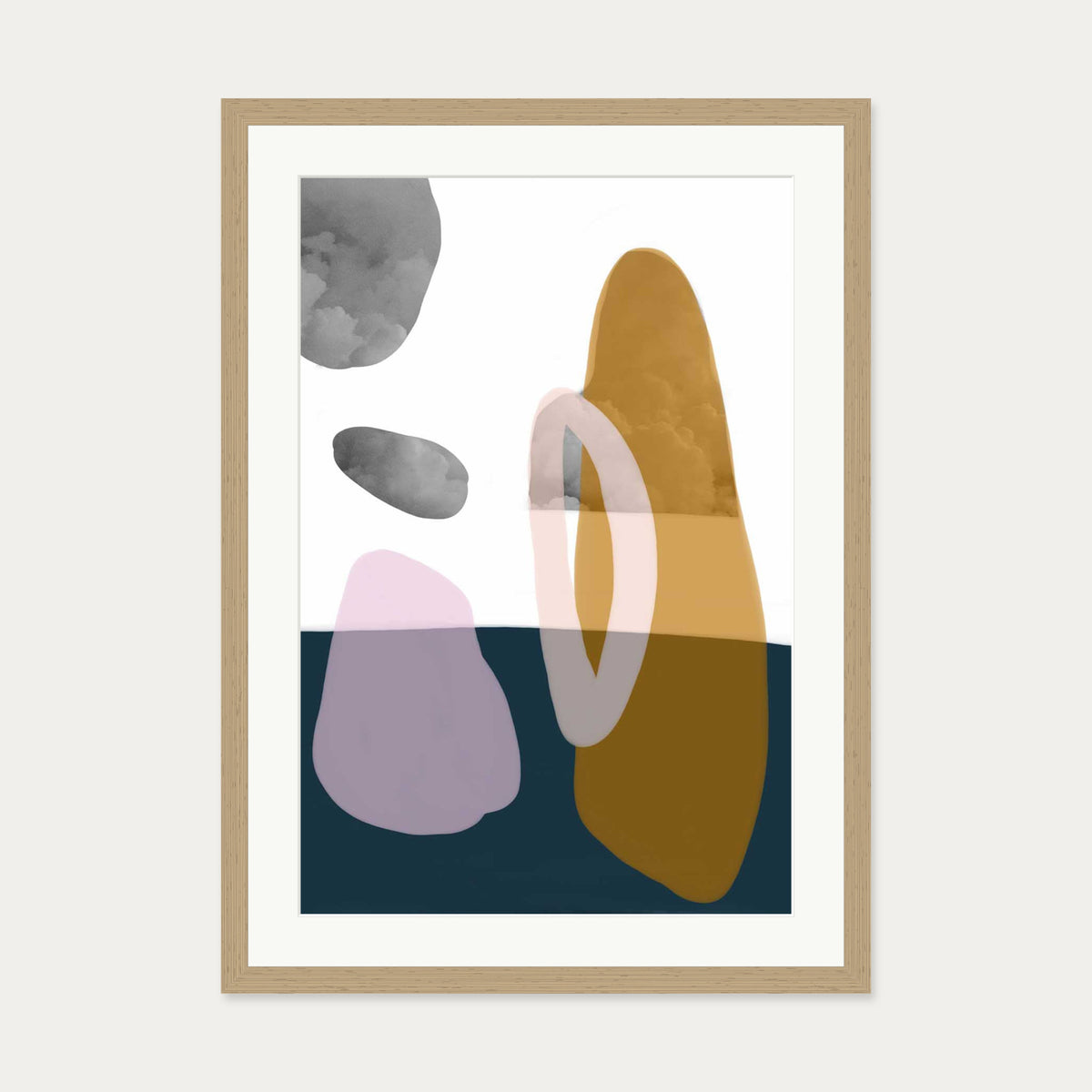 Modern Shapes Collage Art Print — 50 x 70 cm — Oak Frame