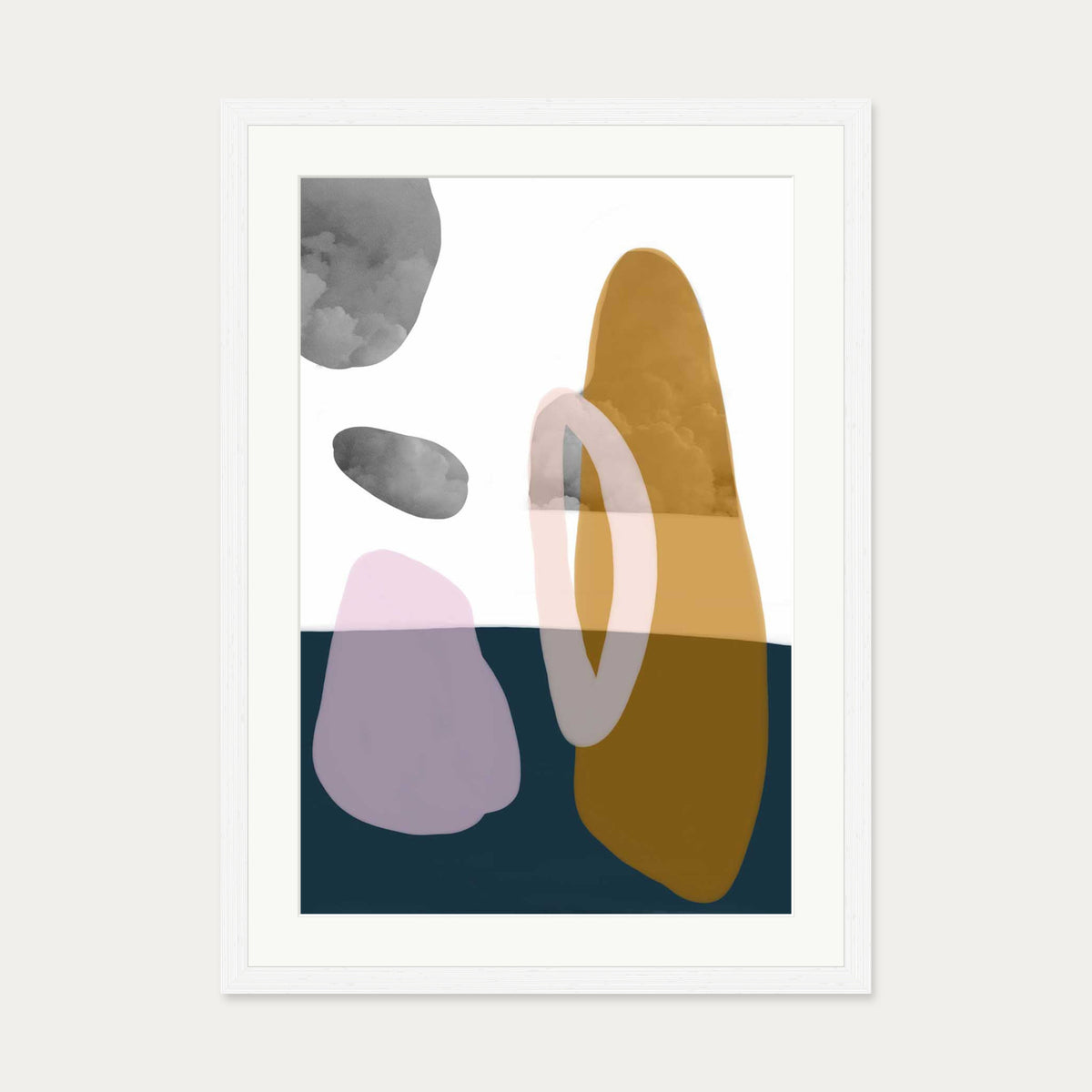 Modern Shapes Collage Art Print — 50 x 70 cm — White Frame